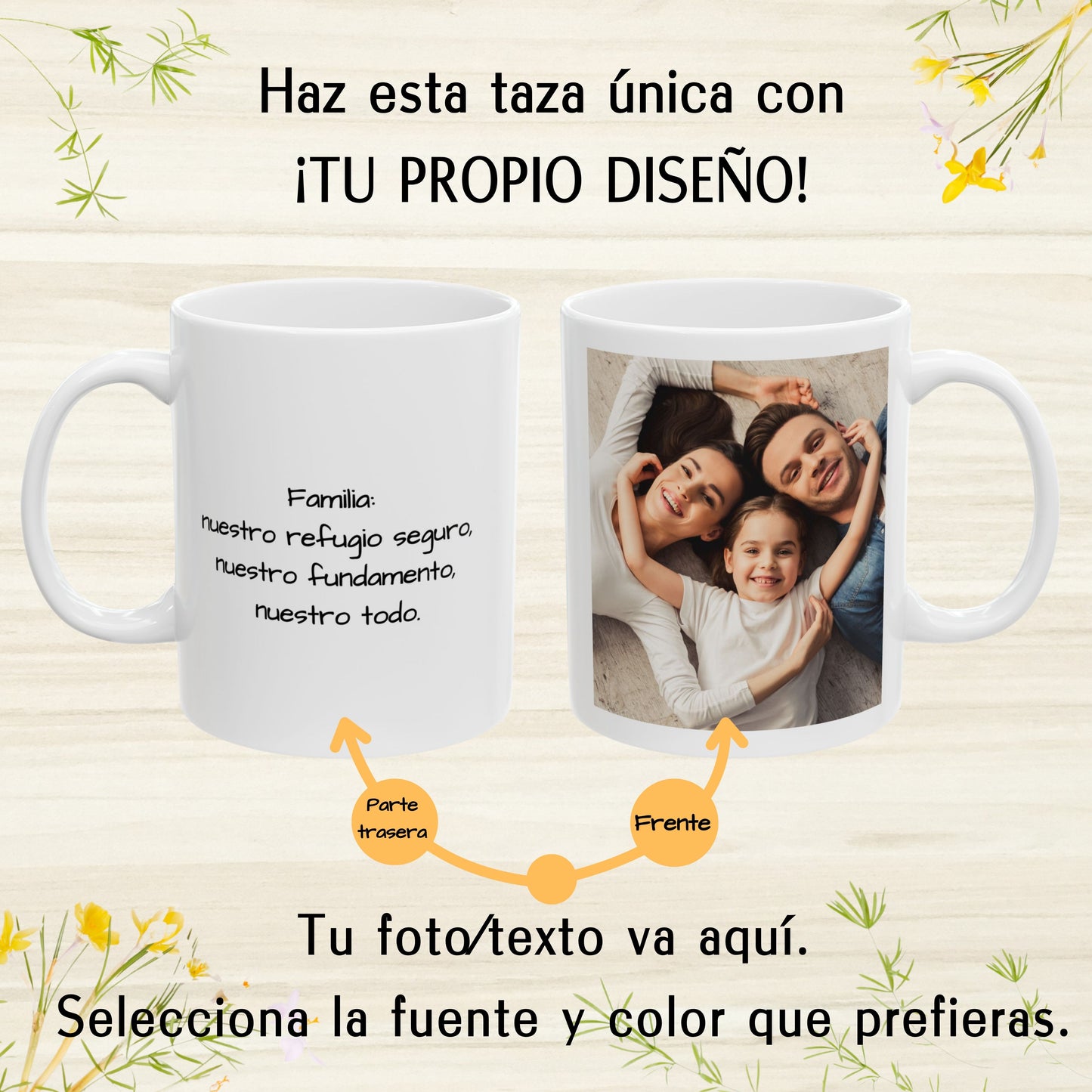 Tasse personnalisée, 325ml Tout blanc Design carré Céramique Tasse à café, Cadeau personnalisé avec photo, texte ou logo