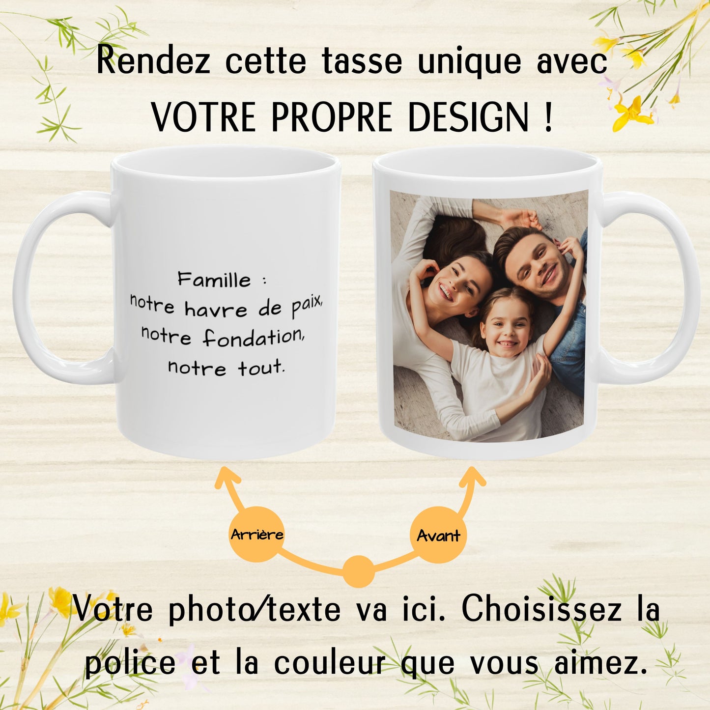 Tasse personnalisée, Tasse à café en céramique blanche carrée de 325 ml, Cadeau personnalisé avec photo, texte ou logo