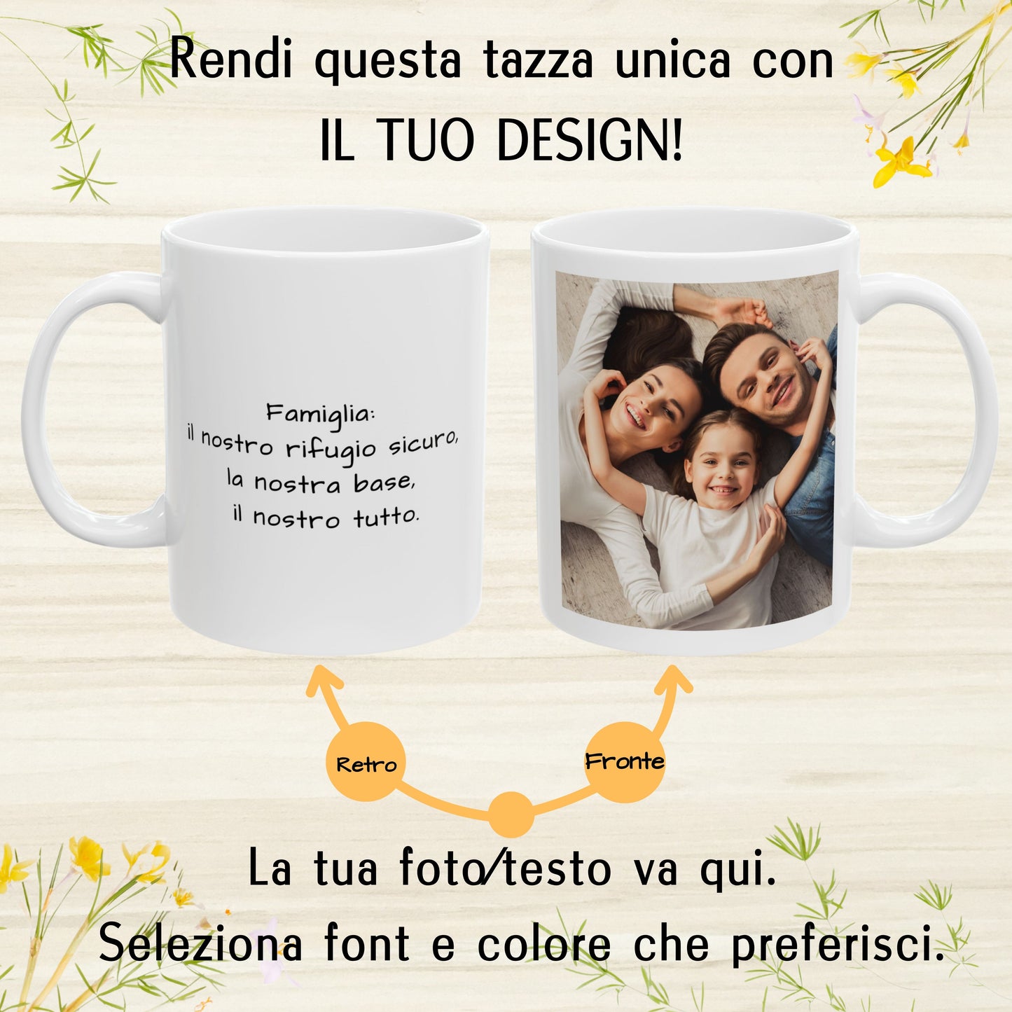 Tazza personalizzata, 325 ml Tutto bianco Design quadrato Tazza da caffè in ceramica, Regalo personalizzato con foto, testo o logo