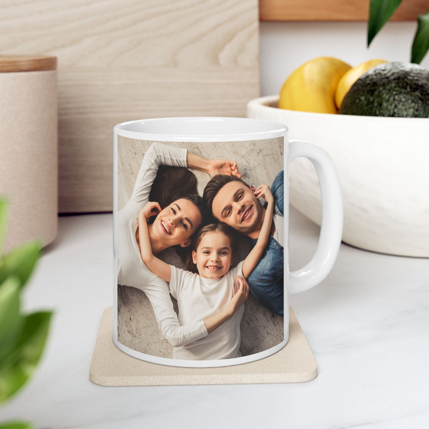 Tasse nach Wunsch, 325ml, reinweißer, quadratischer Keramik-Kaffeebecher, personalisiertes Geschenk mit Foto, Text oder Logo
