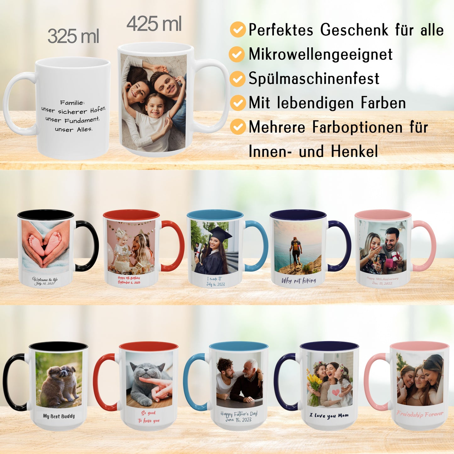 Tasse nach Wunsch, 325ml, reinweißer, quadratischer Keramik-Kaffeebecher, personalisiertes Geschenk mit Foto, Text oder Logo