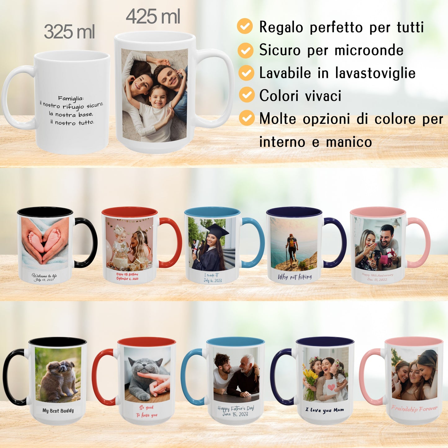 Tazza personalizzata, 325 ml Tutto bianco Design quadrato Tazza da caffè in ceramica, Regalo personalizzato con foto, testo o logo