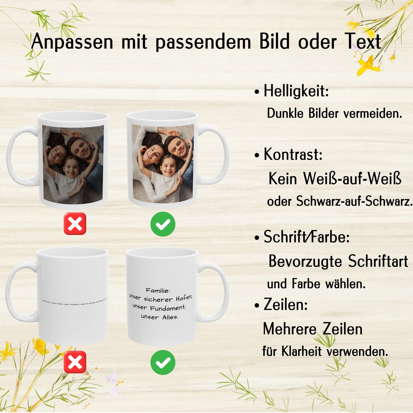 Tasse nach Wunsch, 325ml, reinweißer, quadratischer Keramik-Kaffeebecher, personalisiertes Geschenk mit Foto, Text oder Logo
