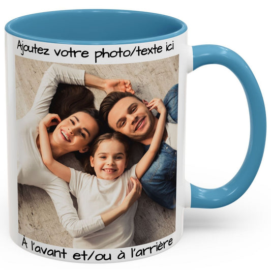 Custom Mug, 11oz White/Light Blue Square Design Ceramic Coffee Mug, Personalized Gift with Photo, Text or Logo