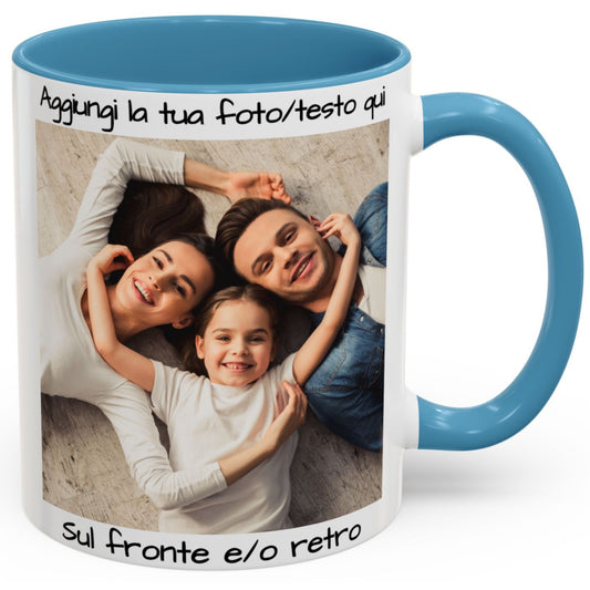 Tazza personalizzata, 325 ml Bianco/azzurro chiaro Design quadrato Tazza da caffè in ceramica, Regalo personalizzato con foto, testo o logo