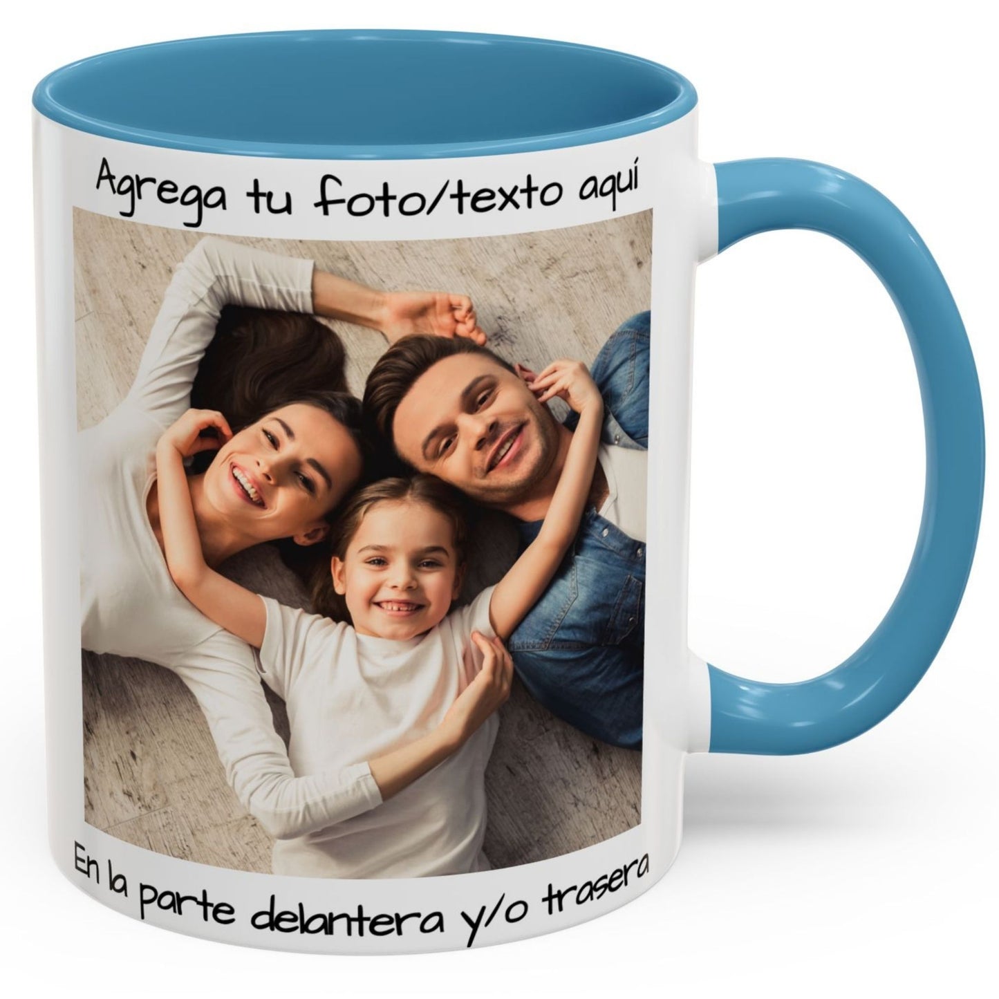 Tasse personnalisée, 325ml Blanc/bleu clair Design carré Céramique Tasse à café, Cadeau personnalisé avec photo, texte ou logo