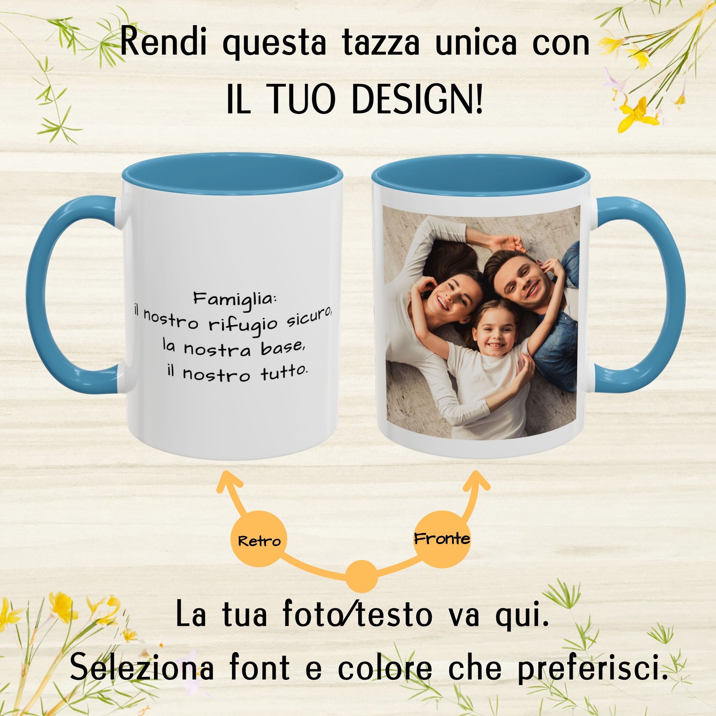 Tazza personalizzata, 325 ml Bianco/azzurro chiaro Design quadrato Tazza da caffè in ceramica, Regalo personalizzato con foto, testo o logo
