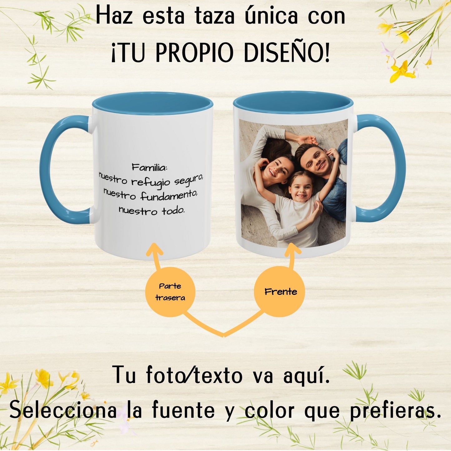 Tasse personnalisée, 325ml Blanc/bleu clair Design carré Céramique Tasse à café, Cadeau personnalisé avec photo, texte ou logo