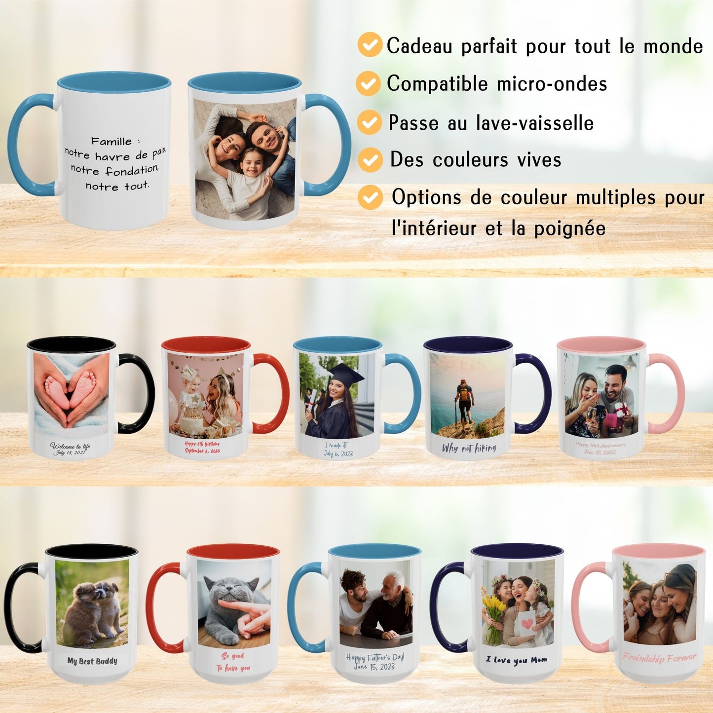 Custom Mug, 325ml White/Light Blue Square Design Ceramic Coffee Mug, Personalized Gift with Photo, Text or Logo