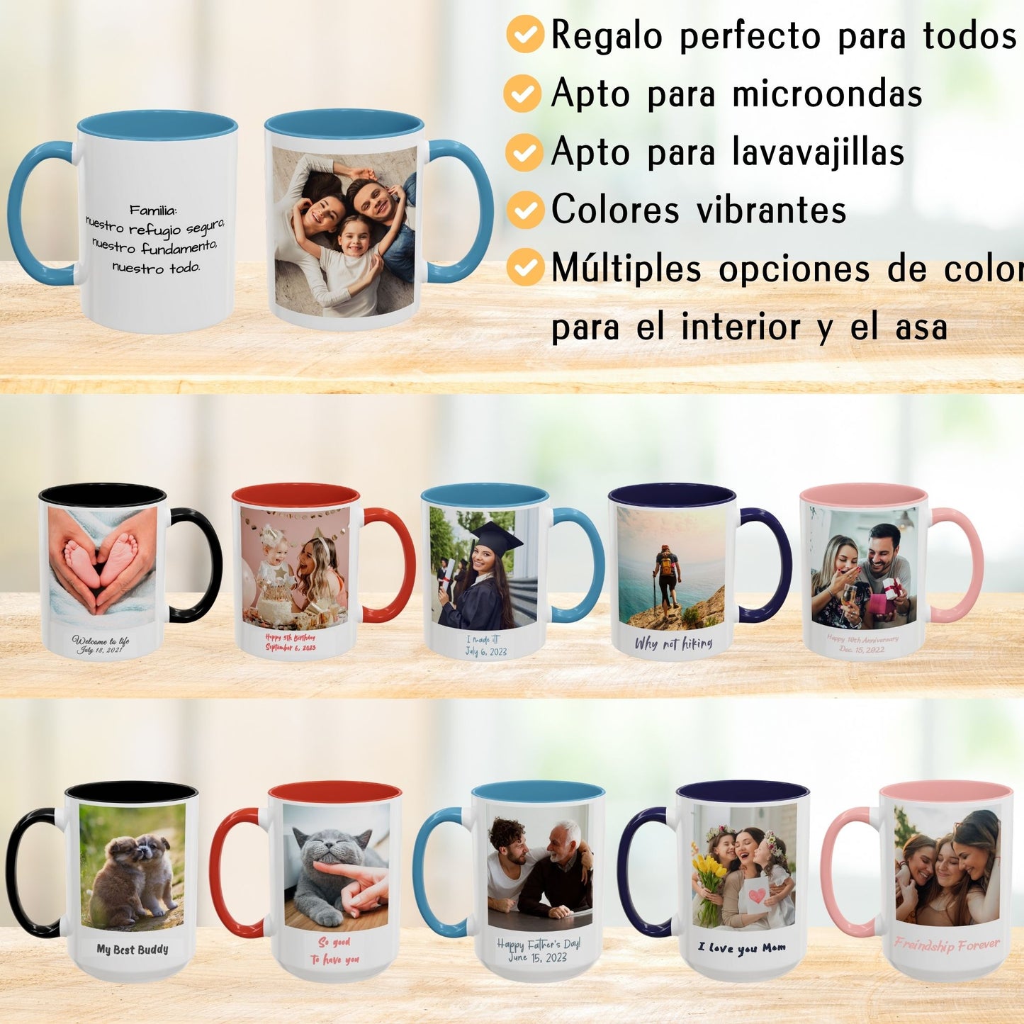 Tasse personnalisée, 325ml Blanc/bleu clair Design carré Céramique Tasse à café, Cadeau personnalisé avec photo, texte ou logo