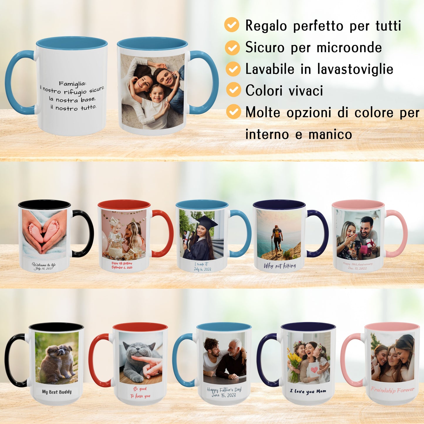 Tazza personalizzata, 325 ml Bianco/azzurro chiaro Design quadrato Tazza da caffè in ceramica, Regalo personalizzato con foto, testo o logo
