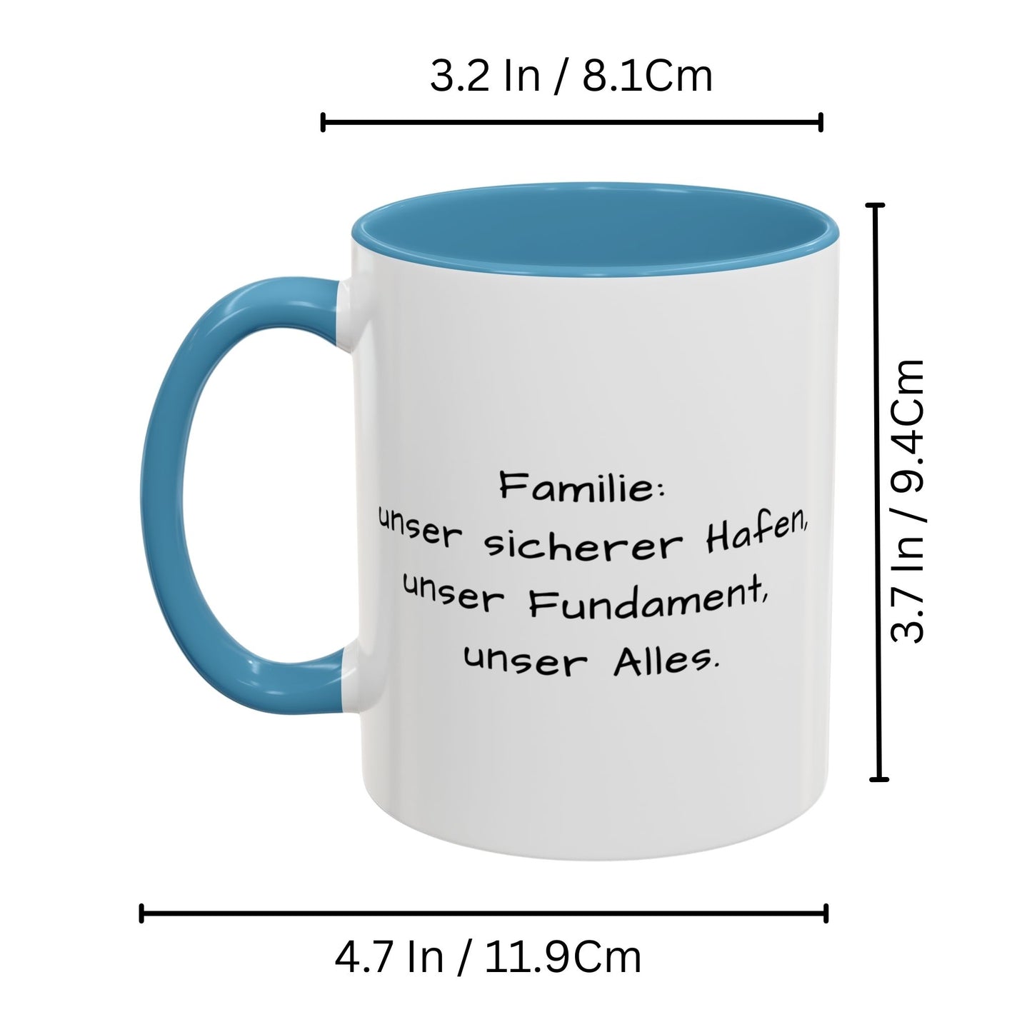 Personalisierte Tasse, weiß/hellblau, 325 ml, Geschenkidee mit Foto, Text oder Logo, quadratisches Design