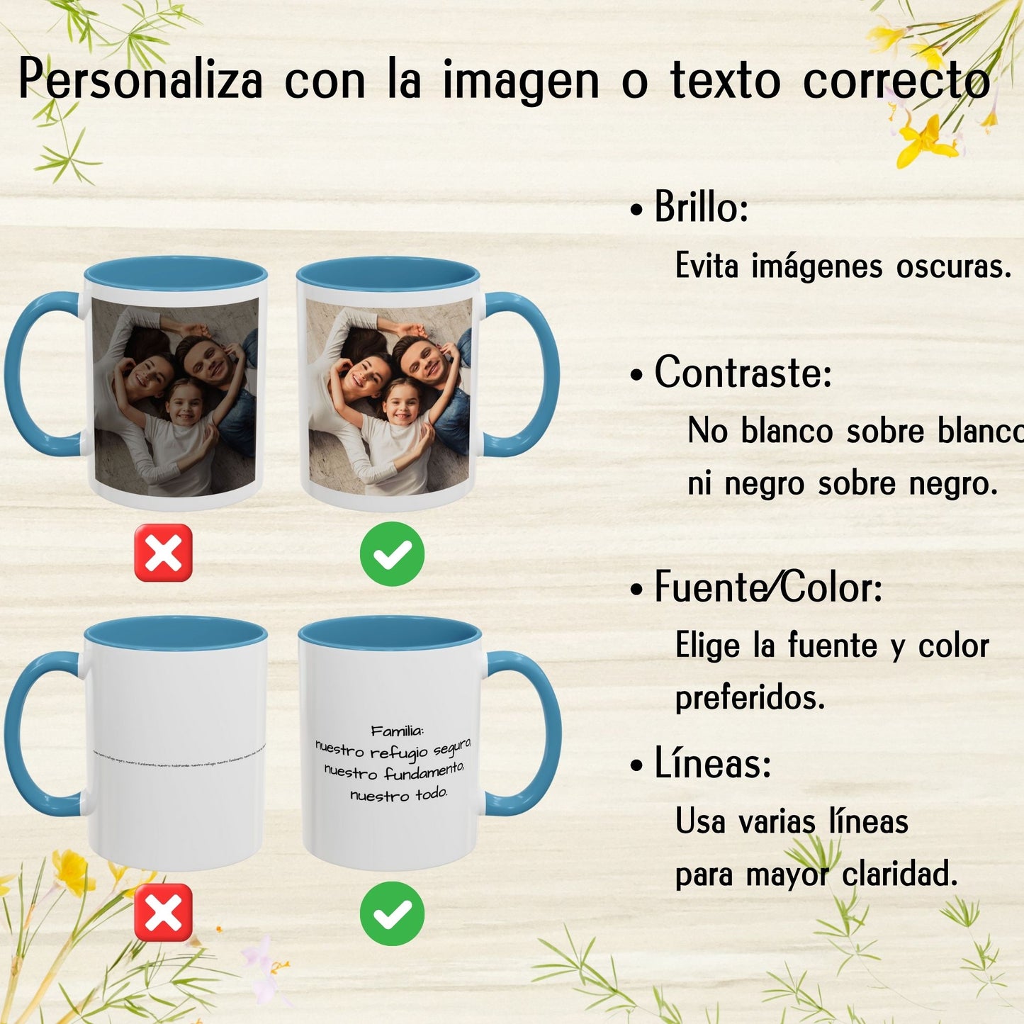 Tasse personnalisée, 325ml Blanc/bleu clair Design carré Céramique Tasse à café, Cadeau personnalisé avec photo, texte ou logo