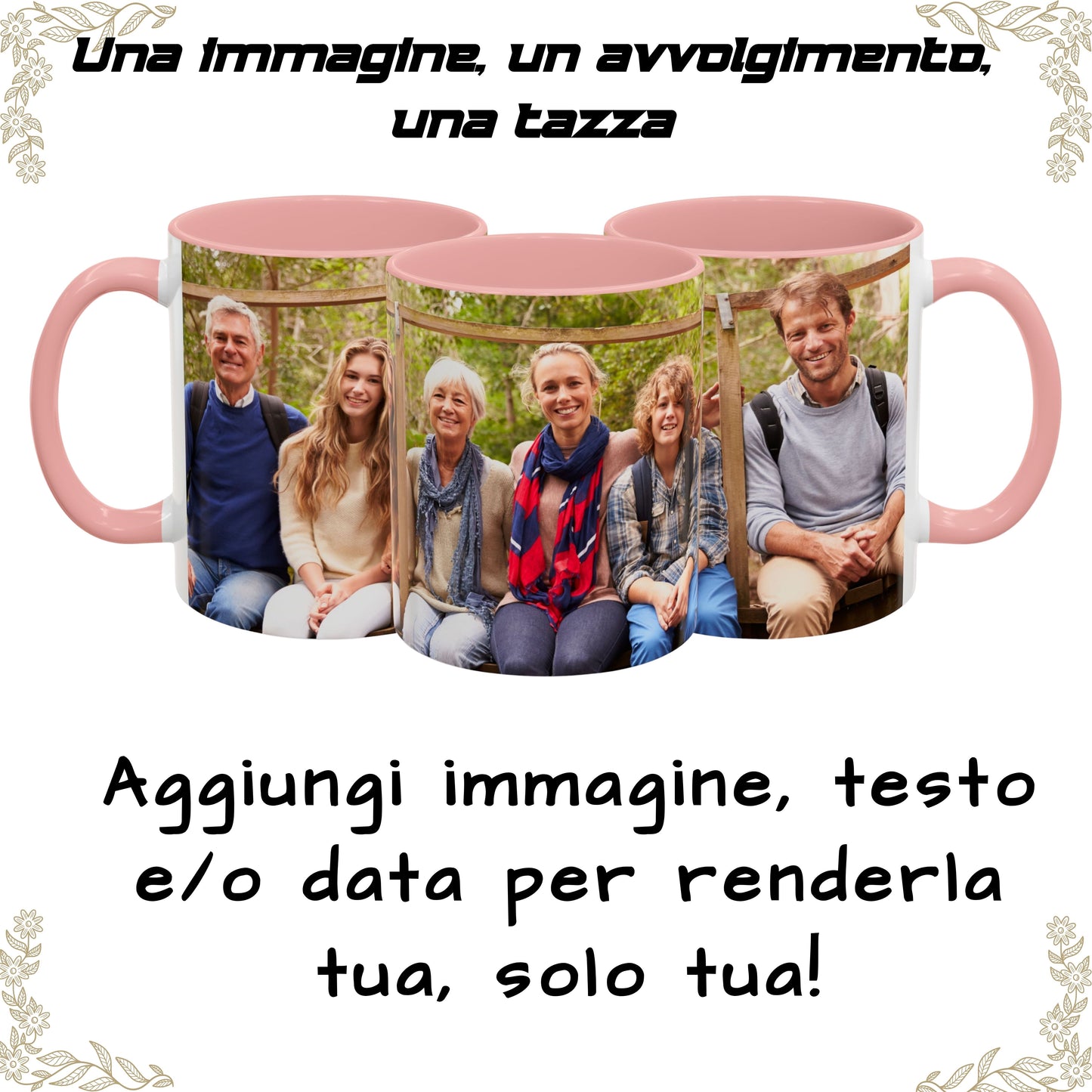 Personalisierte Tasse, 325 ml Weiß/Pink Rundum-Design Keramiktasse, Individuelles Geschenk mit Foto, Text oder Logo