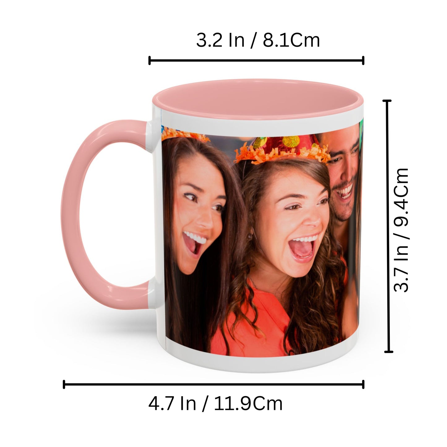 Personalisierte Tasse, weiß/rosa, 325 ml, Geschenkidee mit Foto, Text oder Logo, Rundum-Design