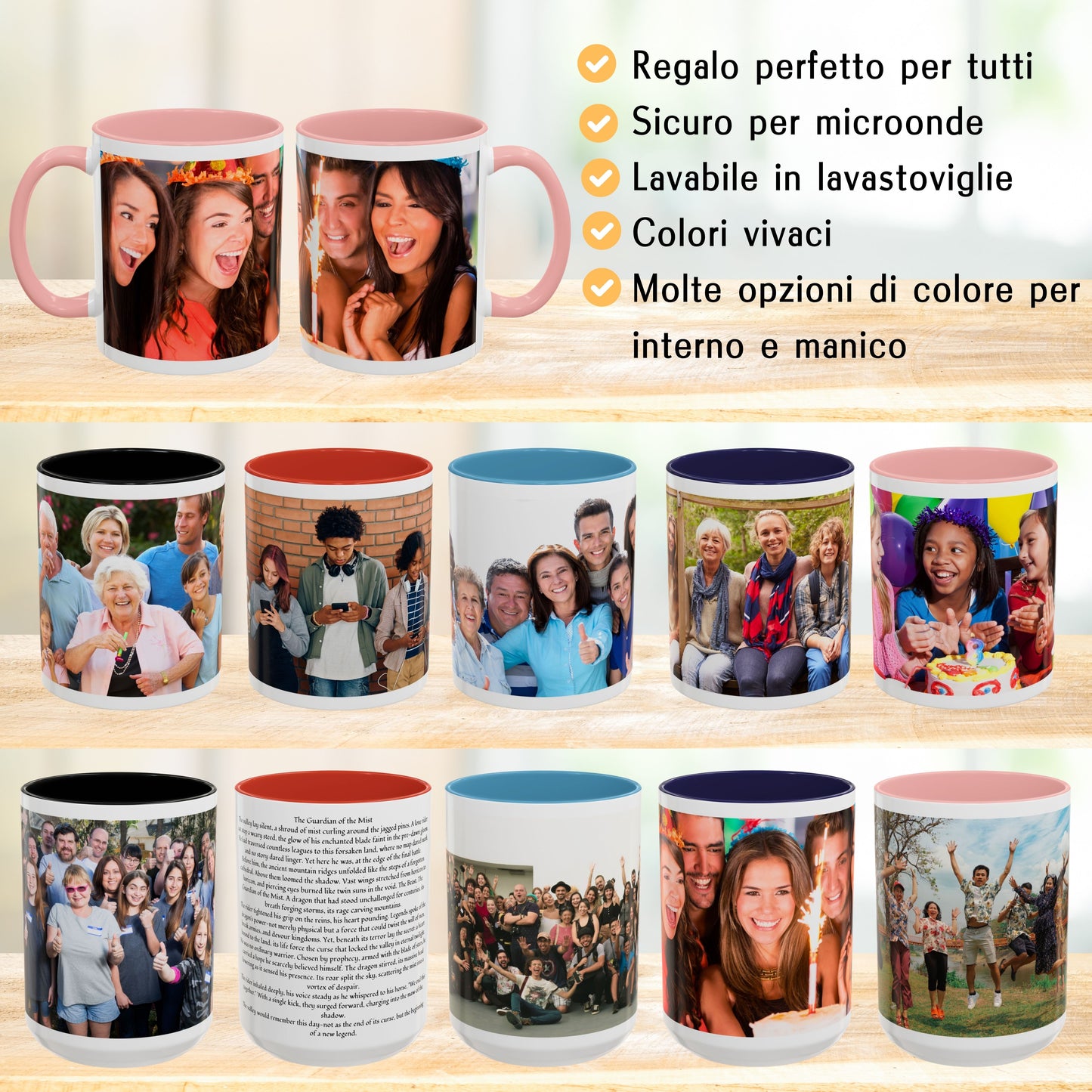 Personalisierte Tasse, 325 ml Weiß/Pink Rundum-Design Keramiktasse, Individuelles Geschenk mit Foto, Text oder Logo