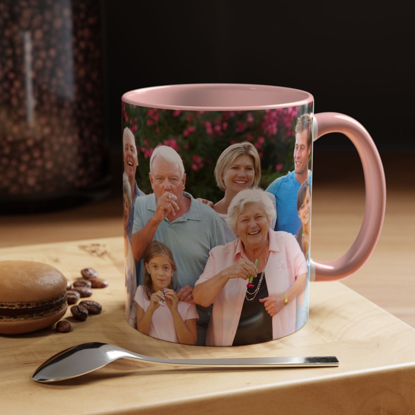Personalisierte Tasse, weiß/rosa, 325 ml, Geschenkidee mit Foto, Text oder Logo, Rundum-Design