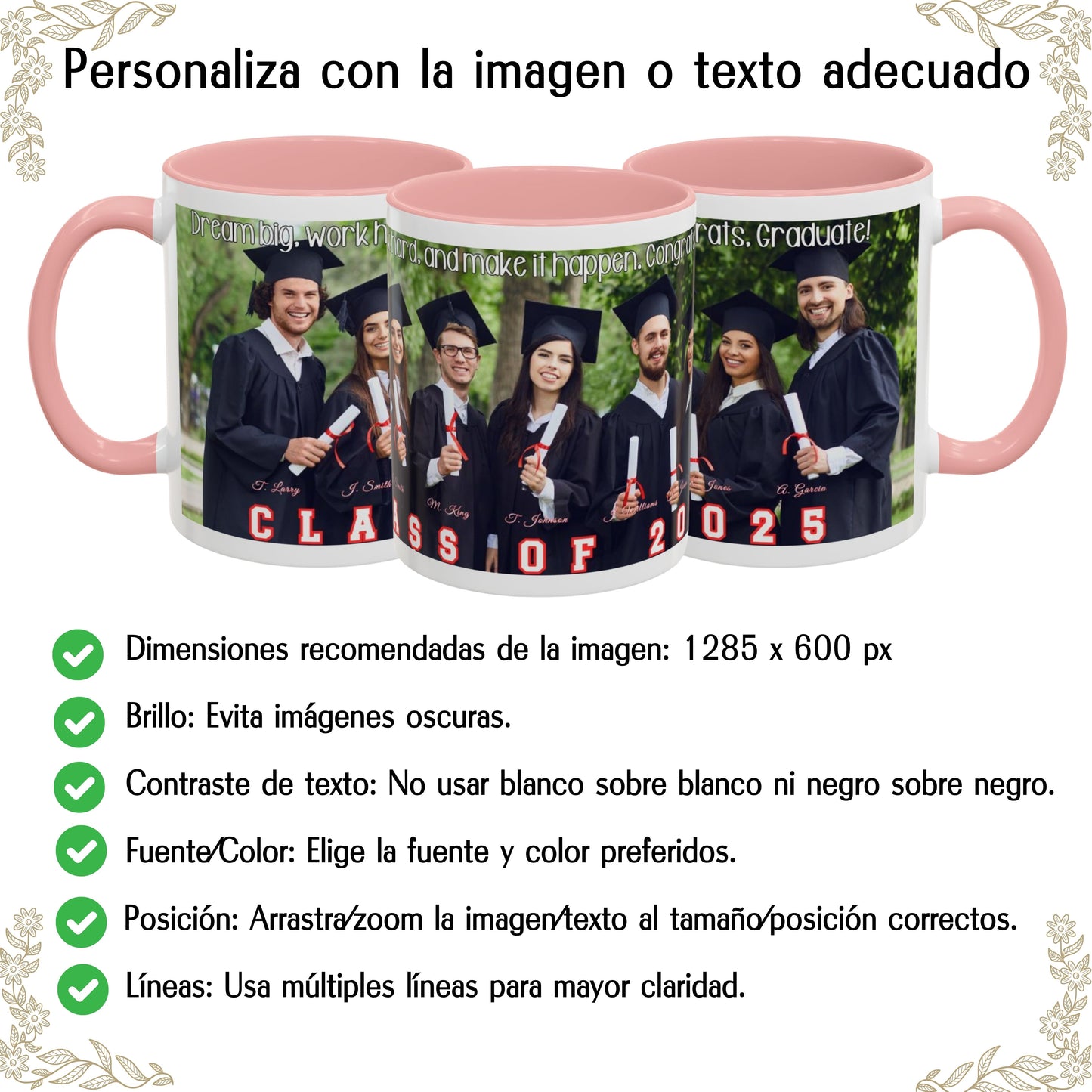 Taza personalizada, 325ml Blanco/rosa Diseño envolvente Cerámica Taza de café, Regalo personalizado con foto, texto o logo