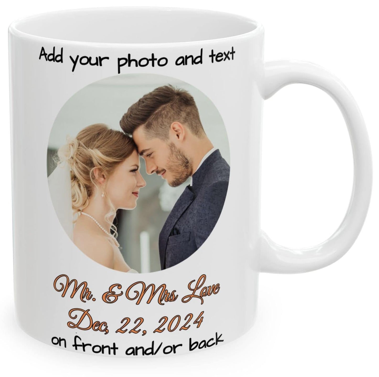 Custom Mug, 11oz All White Circle Design Ceramic Coffee Mug, Personalized Gift with Photo, Text or Logo