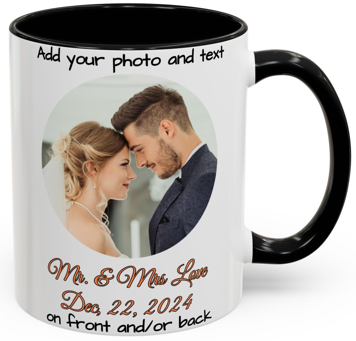 Custom Mug, 11oz White/Black Circle Design Ceramic Coffee Mug, Personalized Gift with Photo, Text or Logo