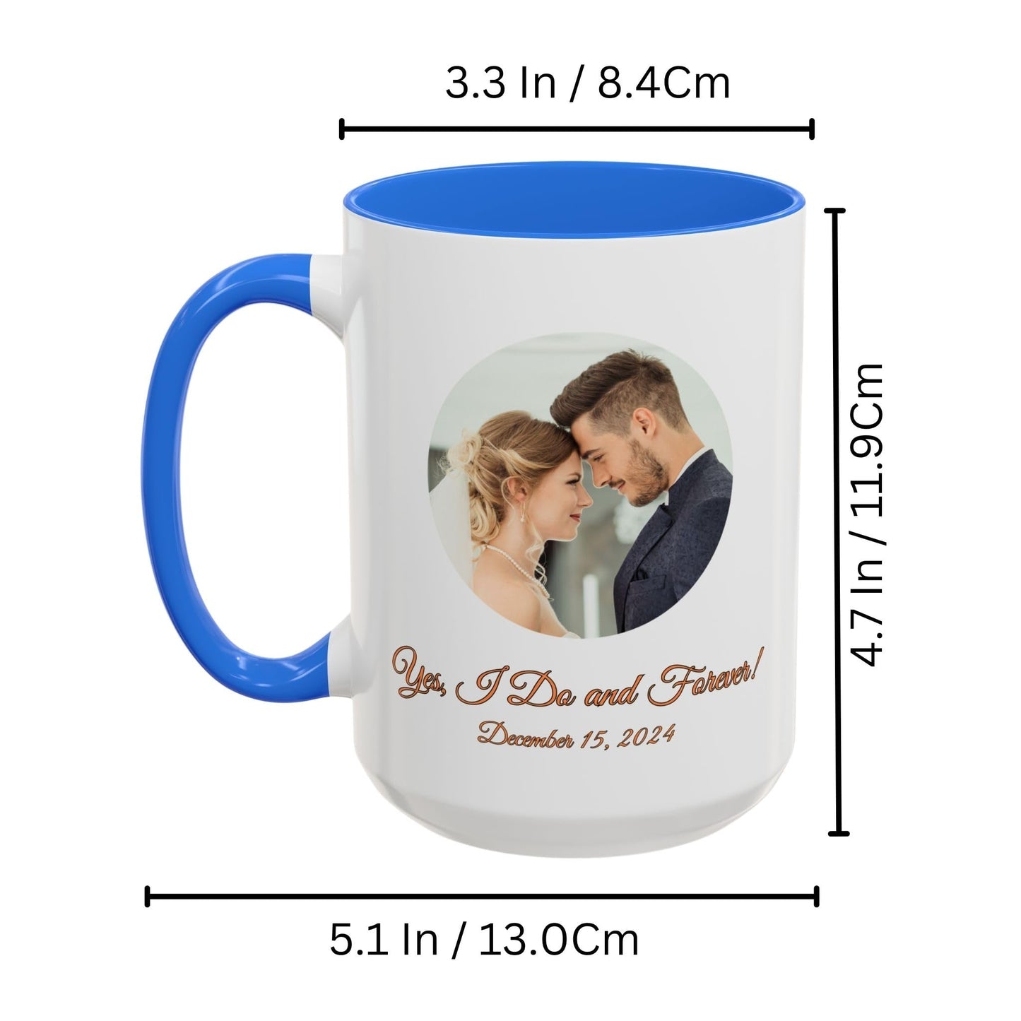 Mug personnalisé, Tasse à café en céramique 44 cl blanche/bleu Cambridge, motif cercle, Cadeau personnalisé avec photo, texte ou logo