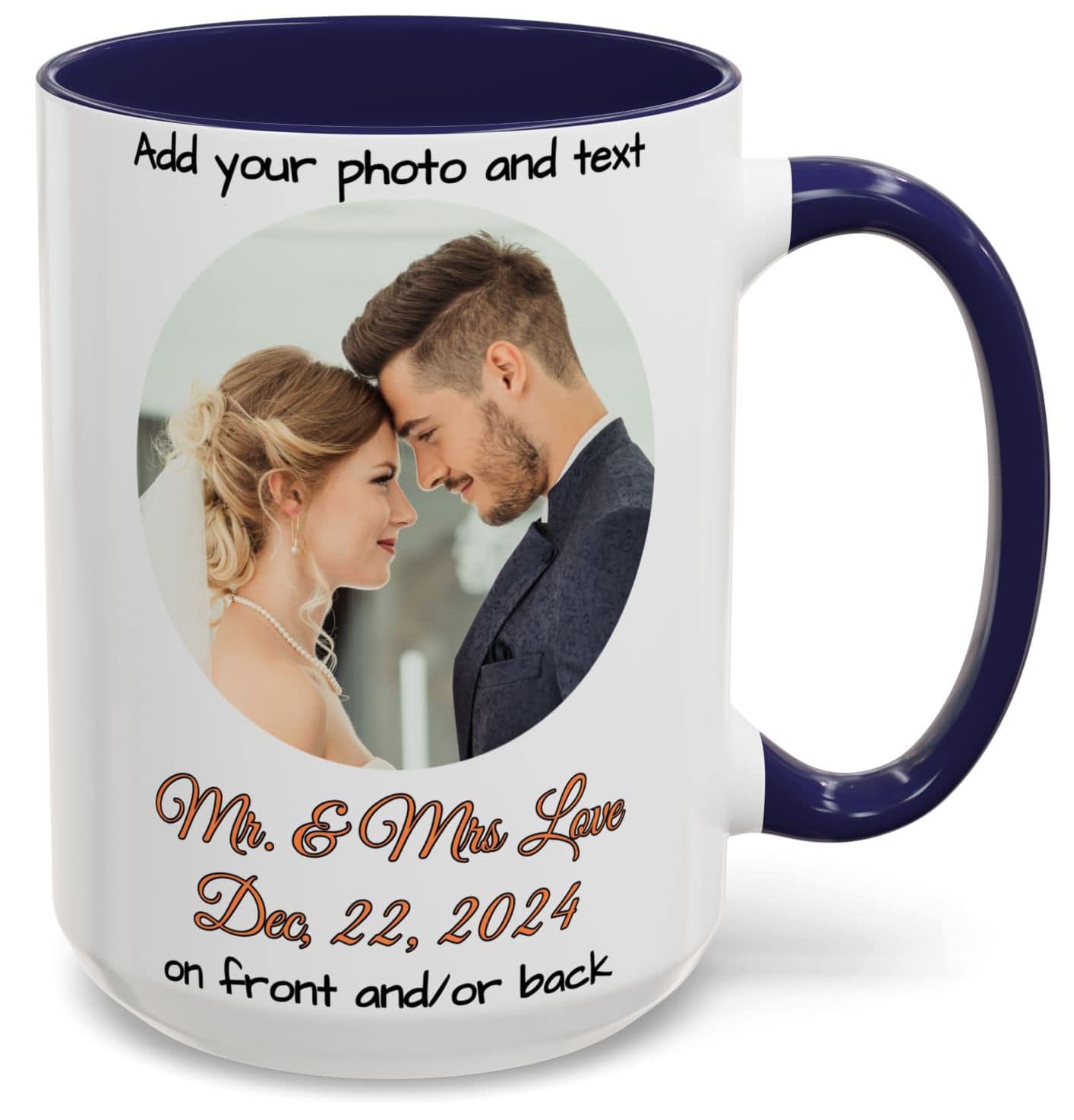 Custom Mug White/Navy 15oz, Personalized Gift with Photo, Text or Logo, Cirle Design
