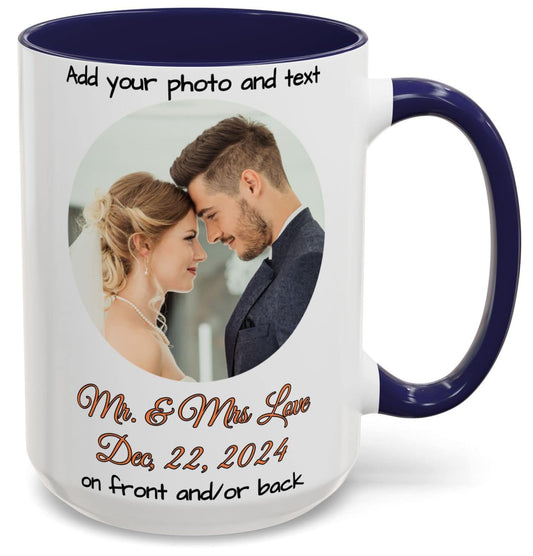 Custom Mug White/Navy 15oz, Personalized Gift with Photo, Text or Logo, Cirle Design