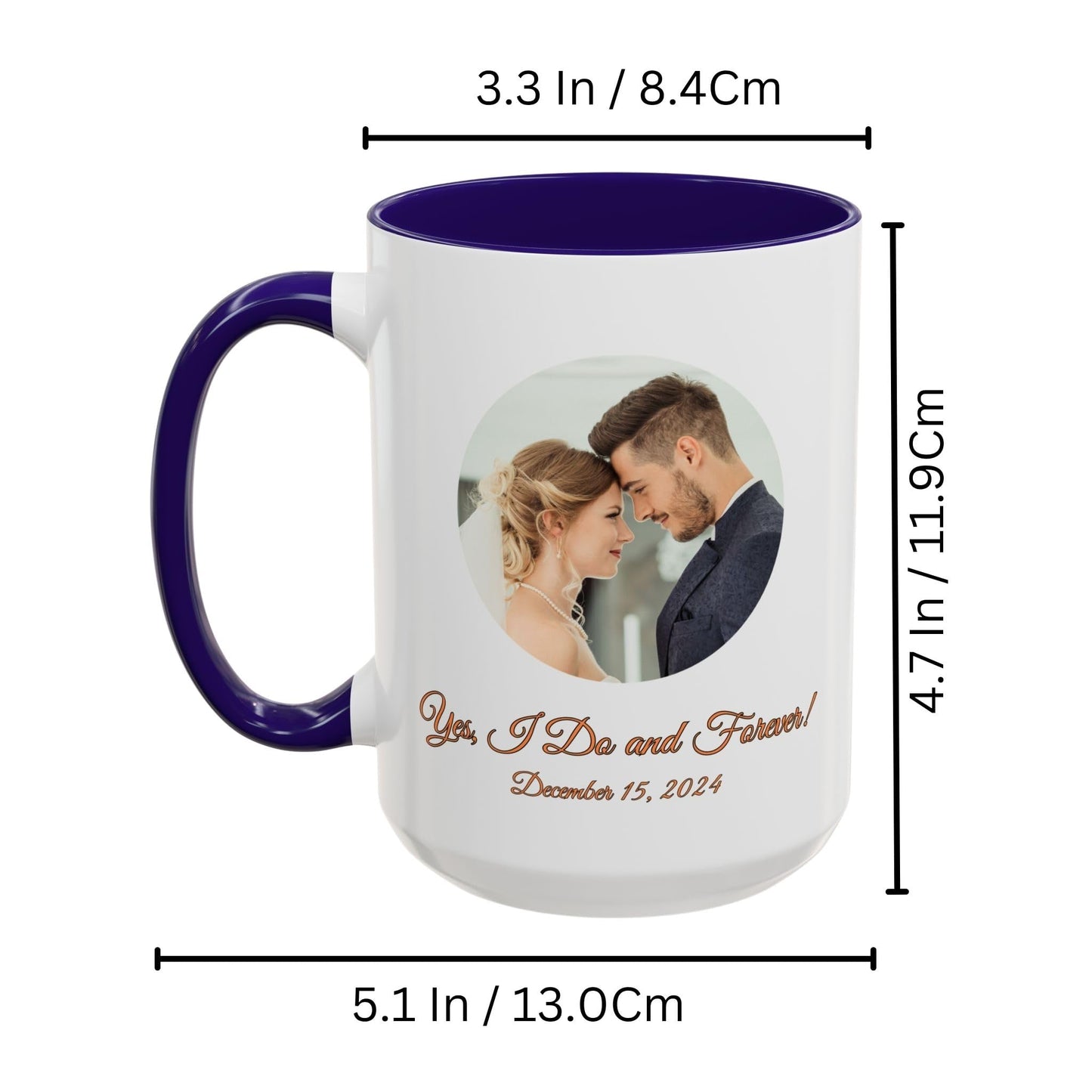 Custom Mug White/Blue 15oz, Personalized Gift with Photo, Text or Logo, Cirle Design