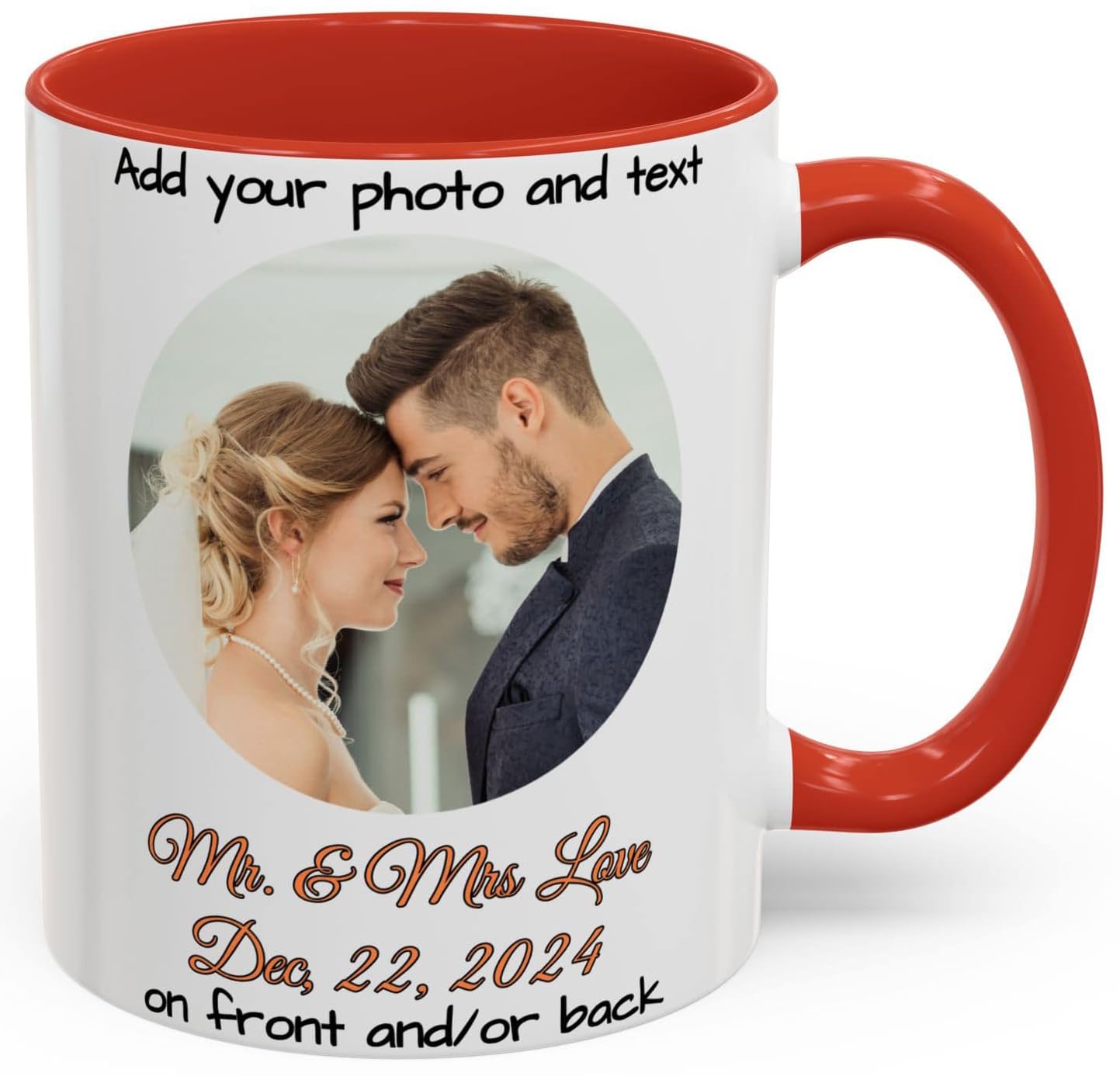 Custom Mug White/Red 11oz, Personalized Gift with Photo, Text or Logo, Cirle Design