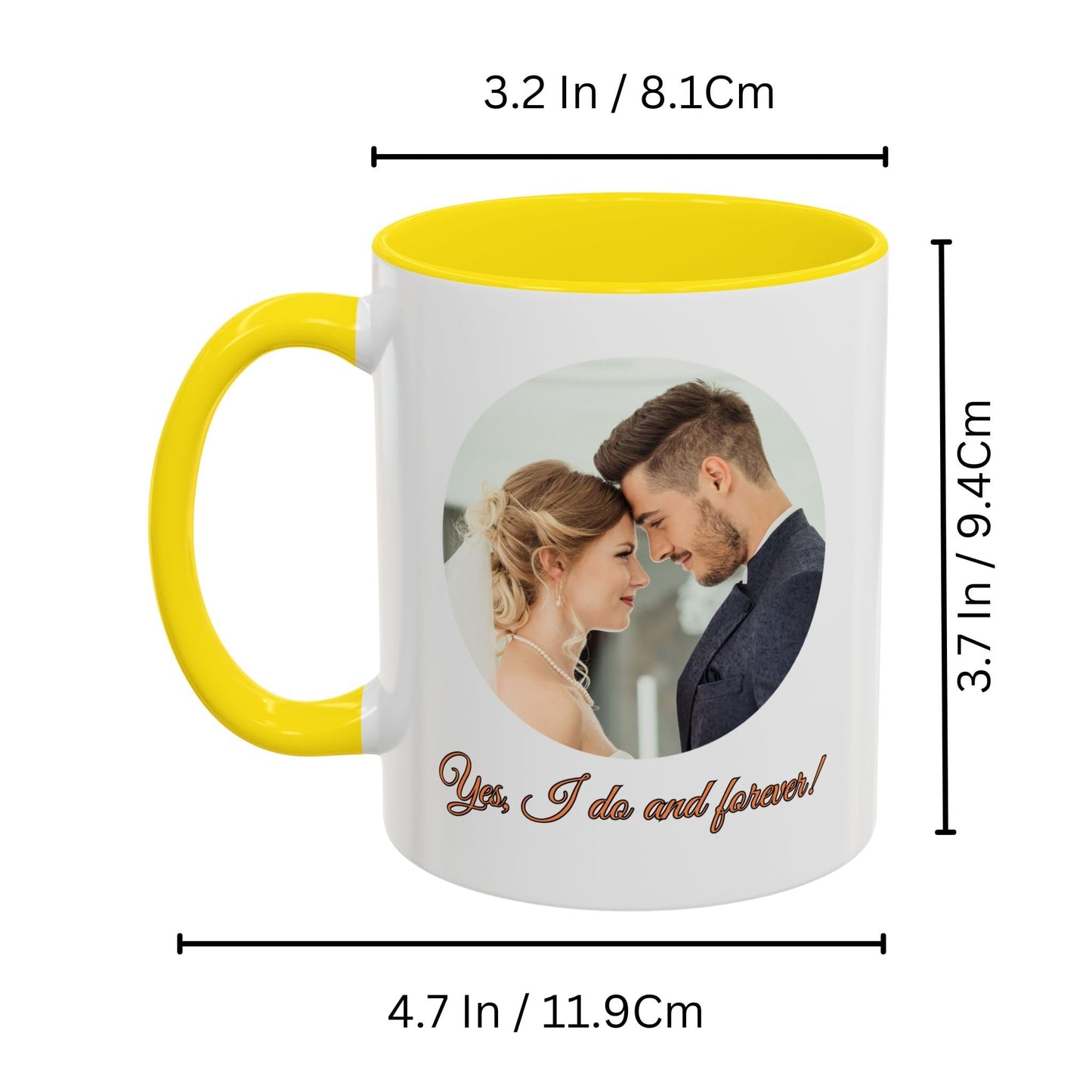 Custom Mug, 11oz White/Yellow Circle Design Ceramic Coffee Mug, Personalized Gift with Photo, Text or Logo