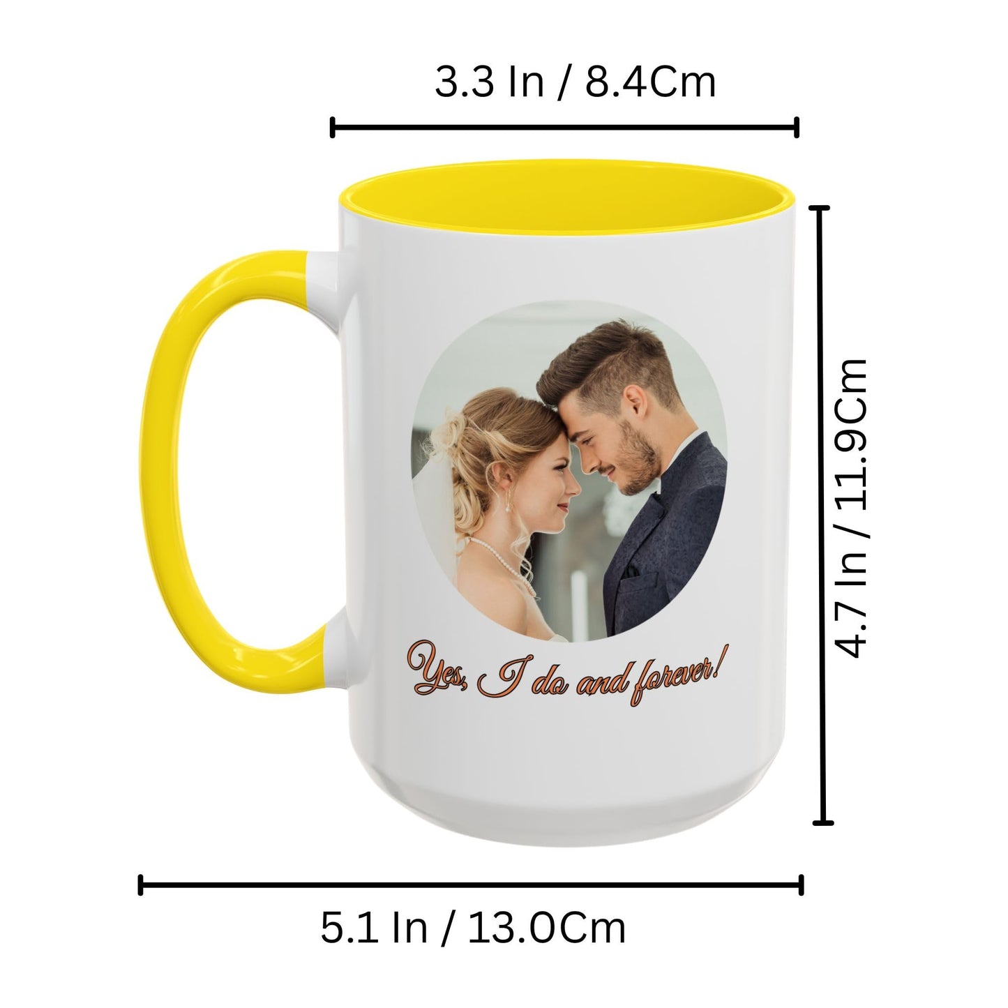 Mug personnalisé, Mug à café en céramique 44 cl blanc/jaune avec motif circulaire, Cadeau personnalisé avec photo, texte ou logo
