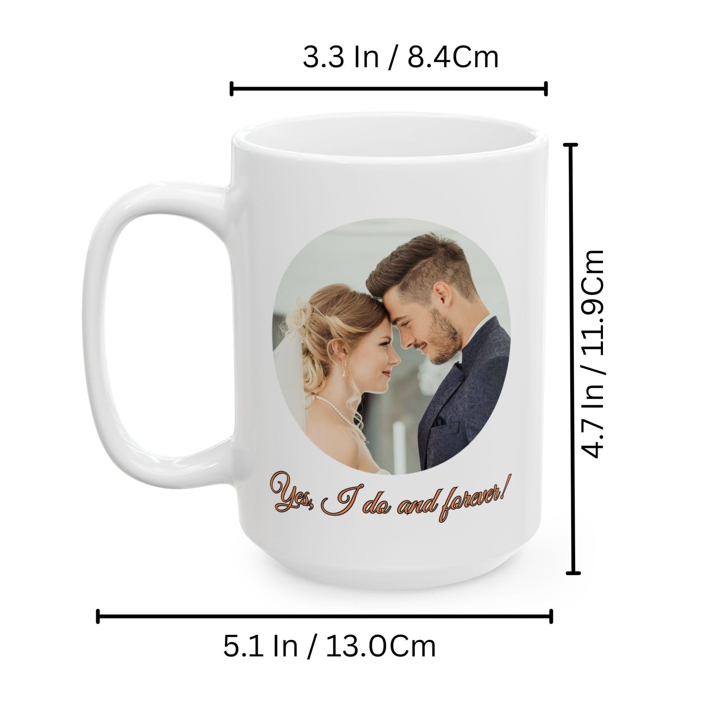 Custom Mug All White 15oz, Personalized Gift with Photo, Text or Logo, Cirle Design