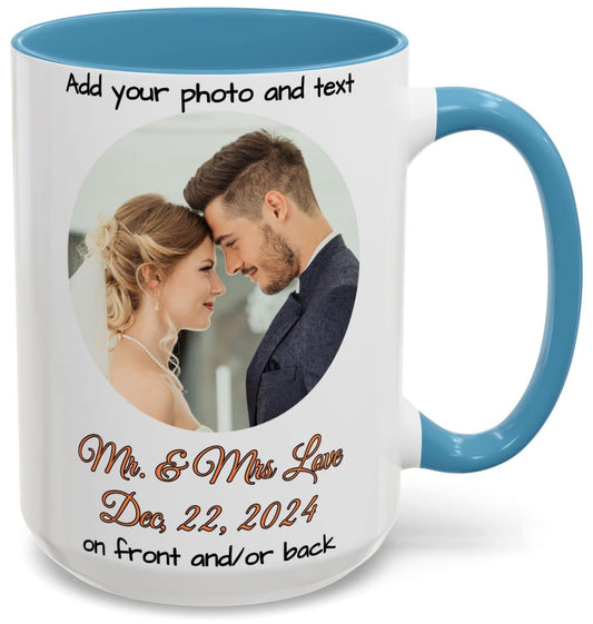 Custom Mug White/Light Blue 15oz, Personalized Gift with Photo, Text or Logo, Cirle Design