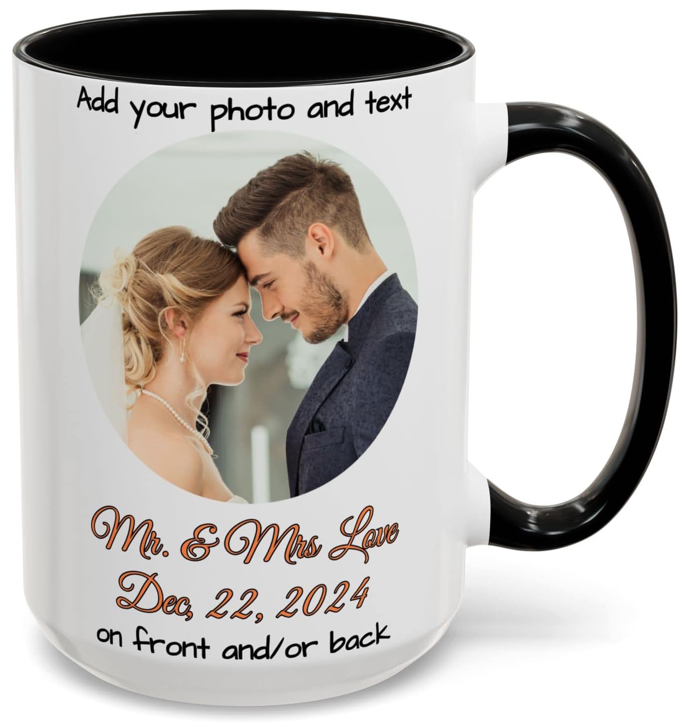 Custom Mug White/Black 15oz, Personalized Gift with Photo, Text or Logo, Cirle Design