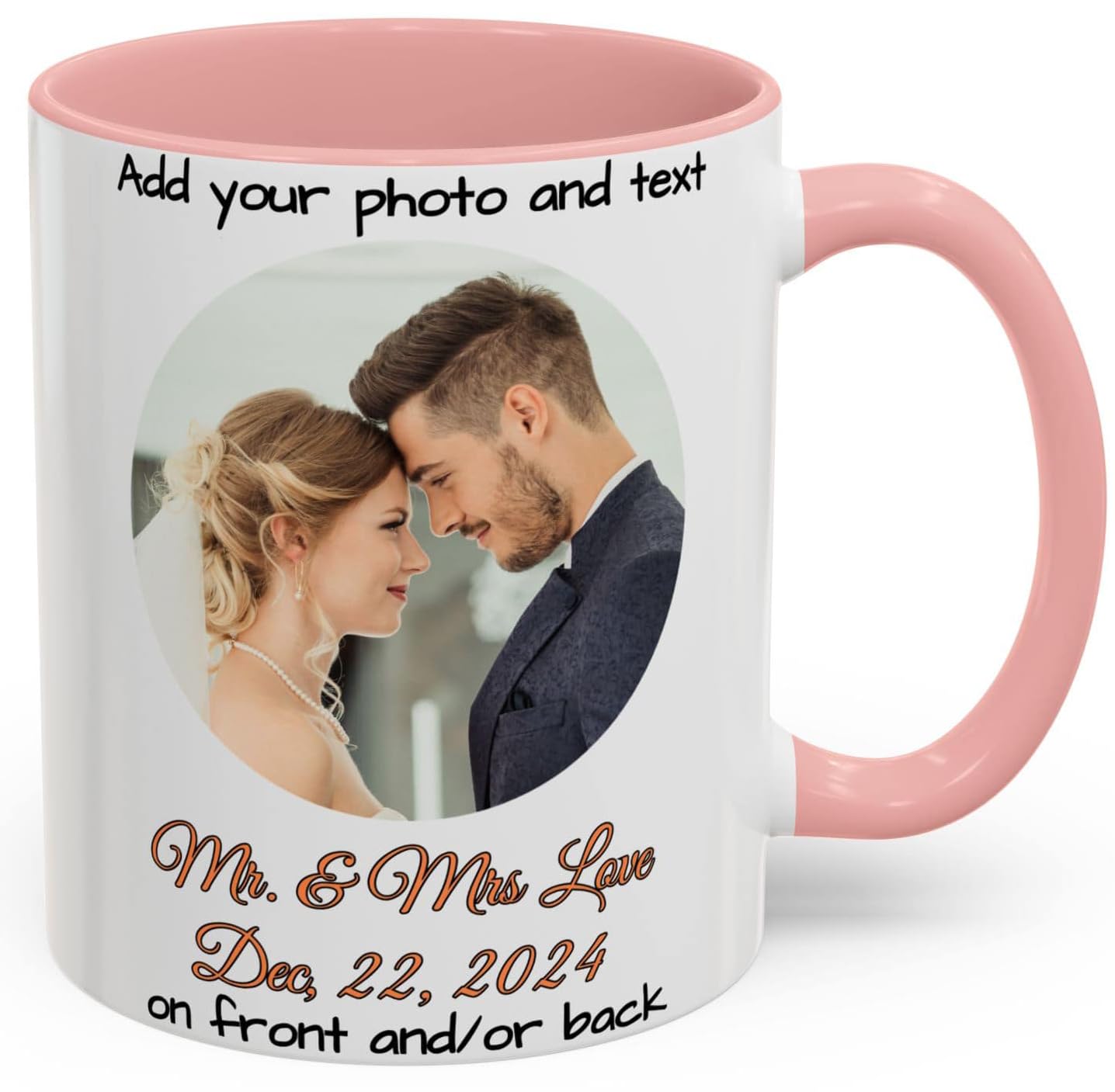 Custom Mug White/Pink 11oz, Personalized Gift with Photo, Text or Logo, Cirle Design