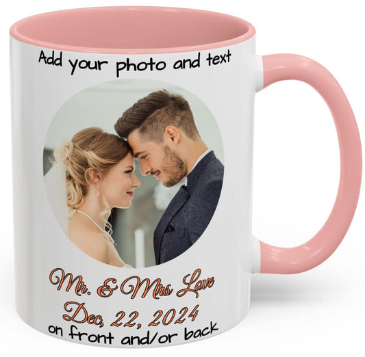 Custom Mug White/Pink 11oz, Personalized Gift with Photo, Text or Logo, Cirle Design