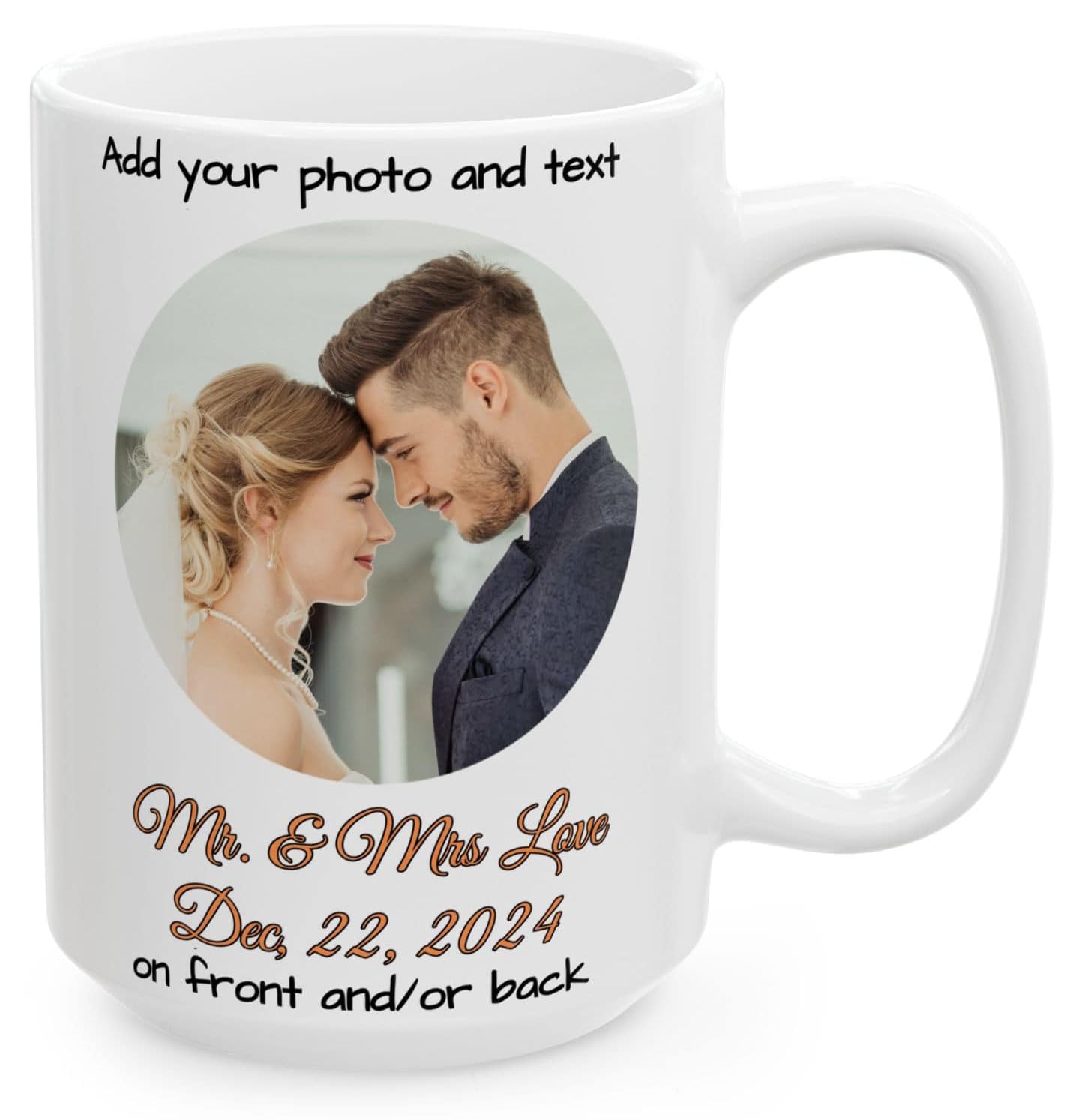 Custom Mug, 15oz All White Circle Design Ceramic Coffee Mug, Personalized Gift with Photo, Text or Logo
