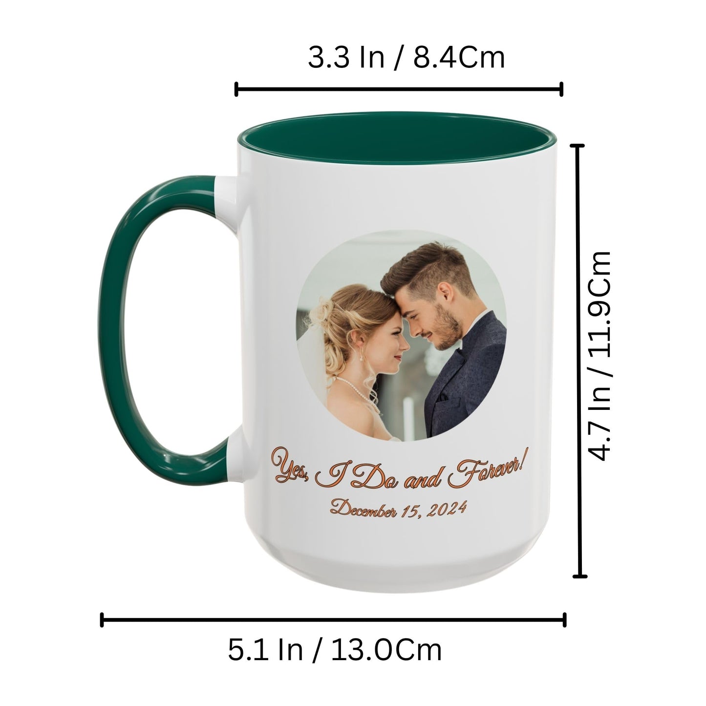 Custom Mug White/Green 15oz, Personalized Gift with Photo, Text or Logo, Cirle Design