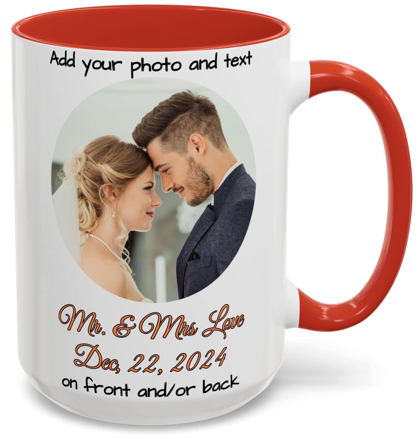 Custom Mug White/Red 15oz, Personalized Gift with Photo, Text or Logo, Cirle Design