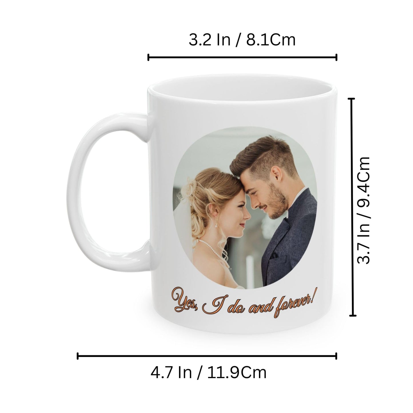 Custom Mug, 11oz All White Circle Design Ceramic Coffee Mug, Personalized Gift with Photo, Text or Logo
