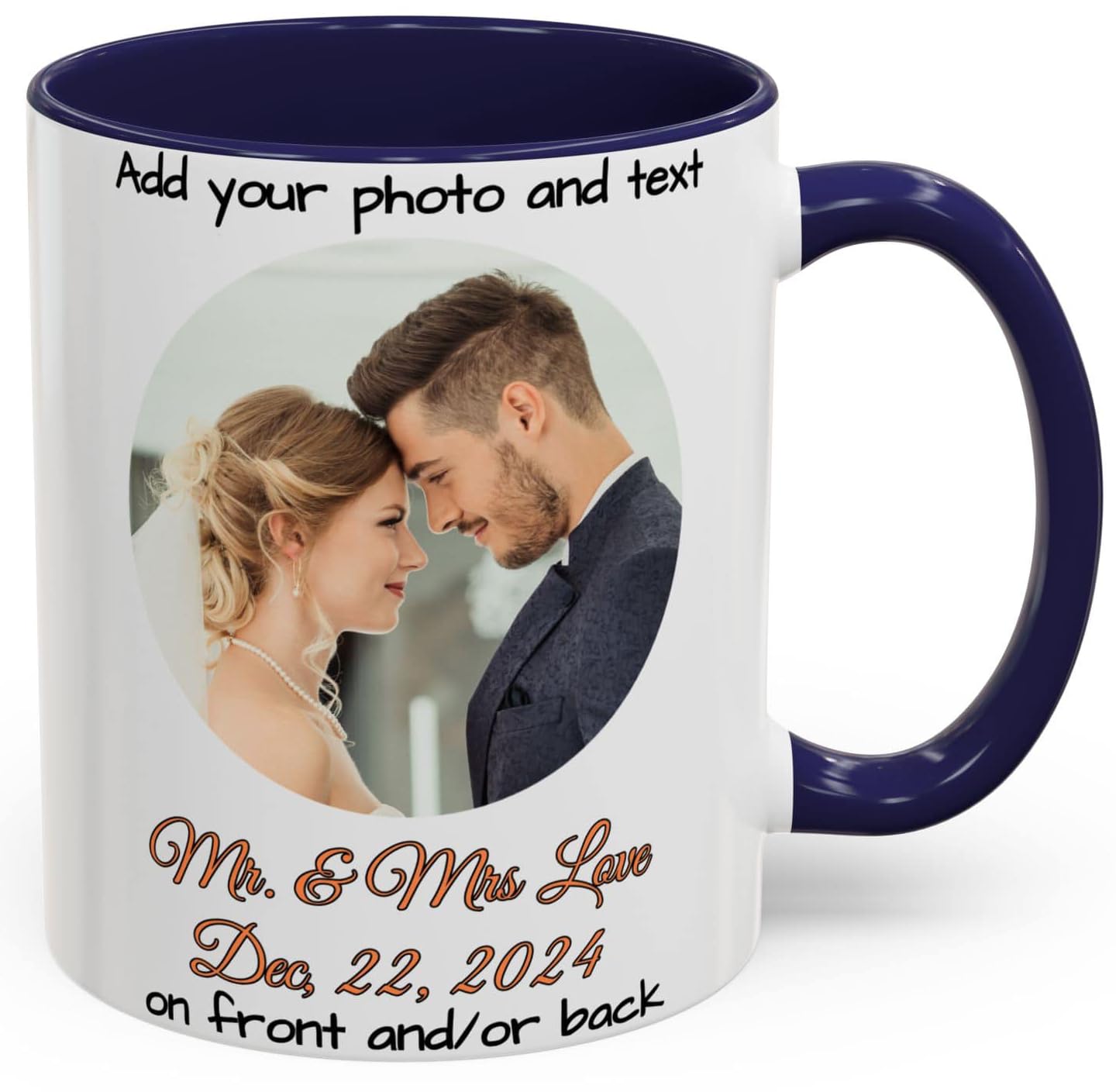 Custom Mug, 11oz White/Blue Circle Design Ceramic Coffee Mug, Personalized Gift with Photo, Text or Logo