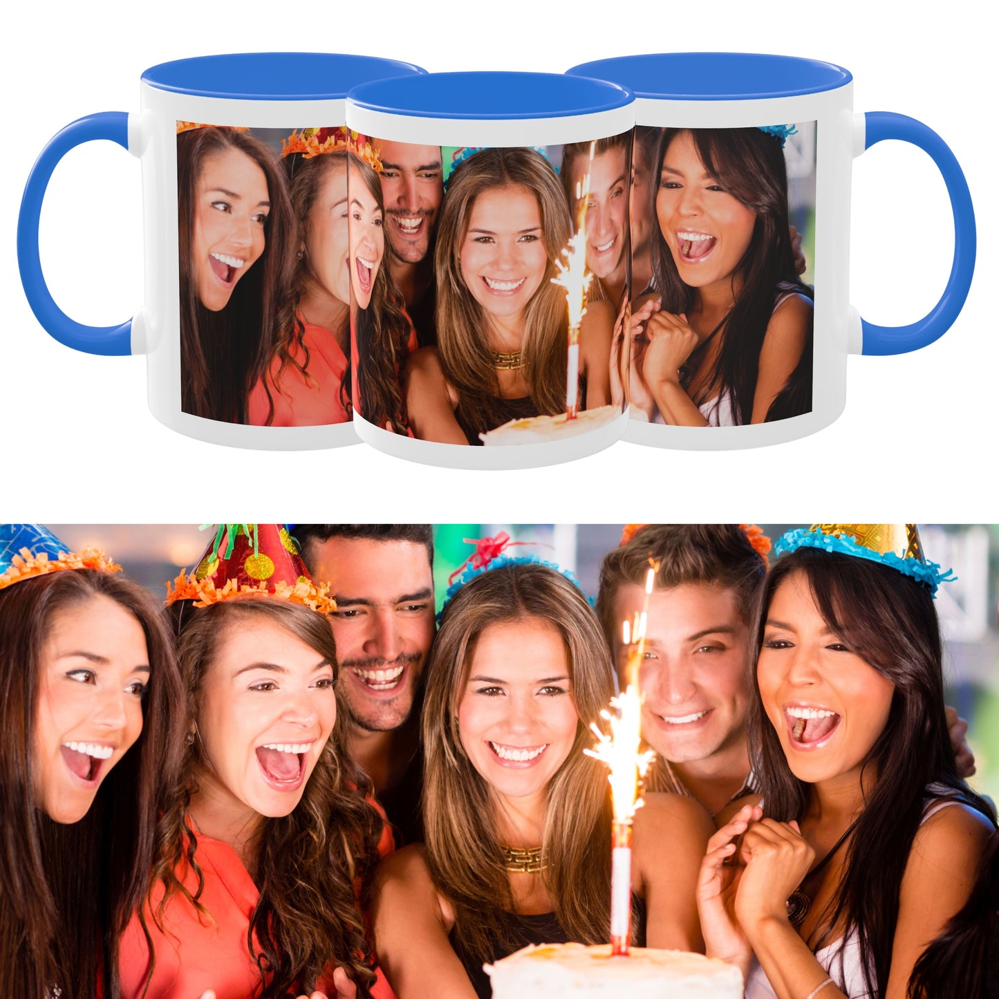 Personalisierte Tasse, 325 ml Weiß/Blau Cambridge Rundum-Design Keramikkaffeetasse, personalisiertes Geschenk mit Foto, Text oder Logo