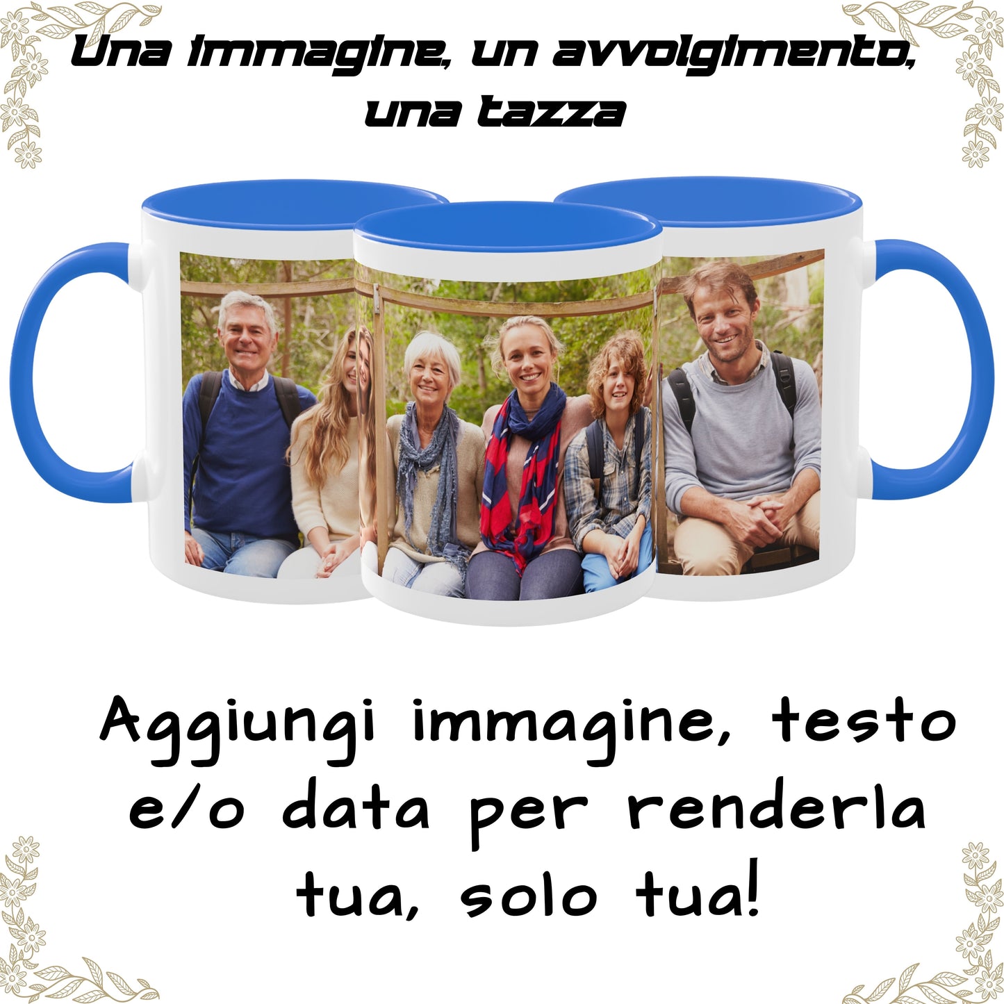 Personalisierte Tasse, 325 ml Weiß/Blau Cambridge Rundum-Design Keramikkaffeetasse, personalisiertes Geschenk mit Foto, Text oder Logo
