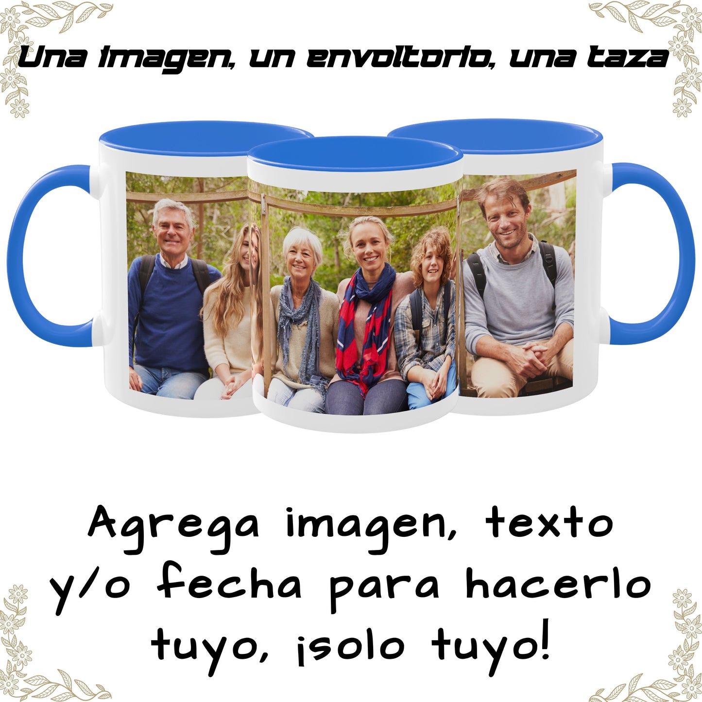 Taza personalizada, 325ml Blanco/azul Cambridge Diseño envolvente Cerámica Taza de café, Regalo personalizado con foto, texto o logo