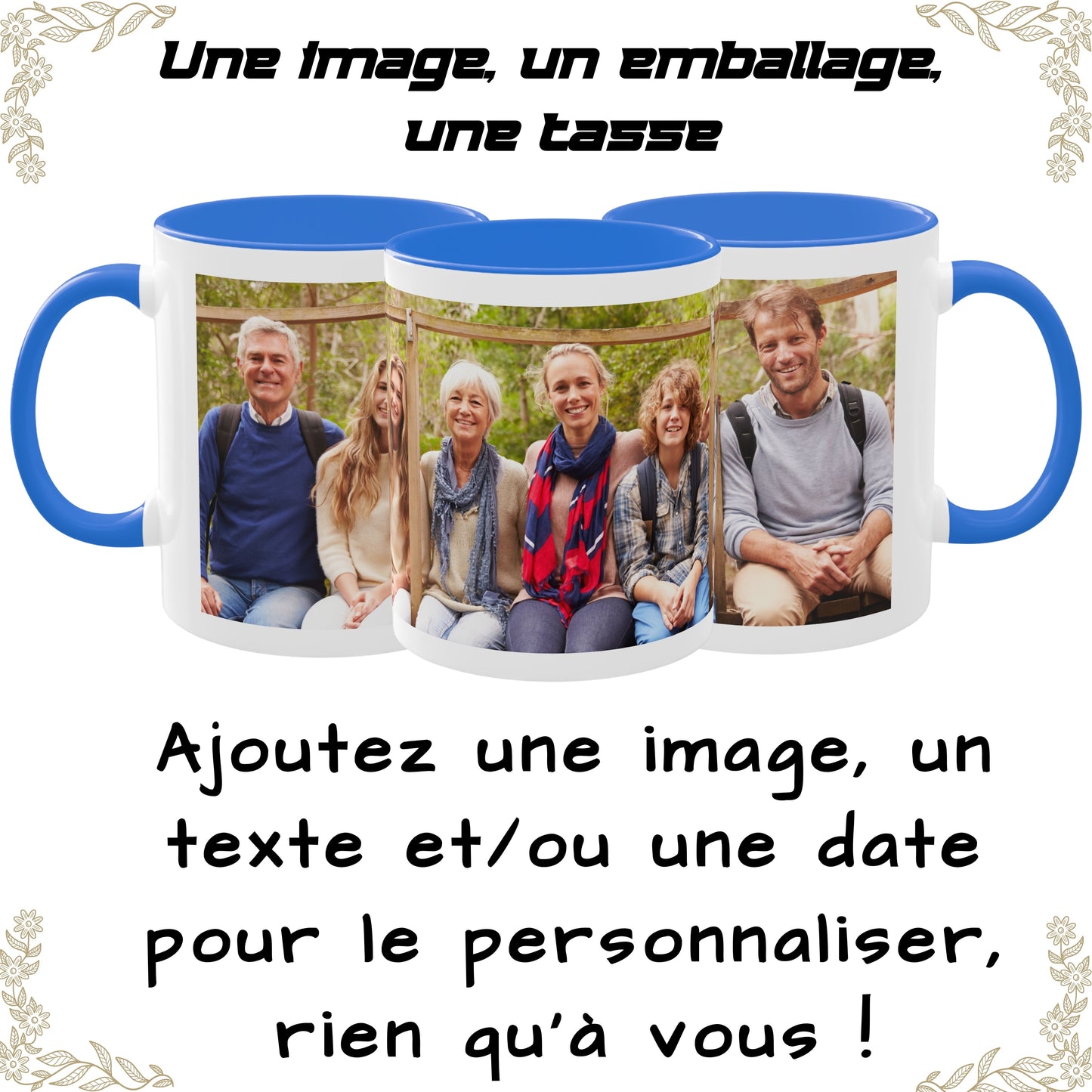 Individuelle Tasse, 325ml Weiß/Cambridge Blue Rundum-Design Keramik Kaffeetasse, Personalisiertes Geschenk mit Foto, Text oder Logo