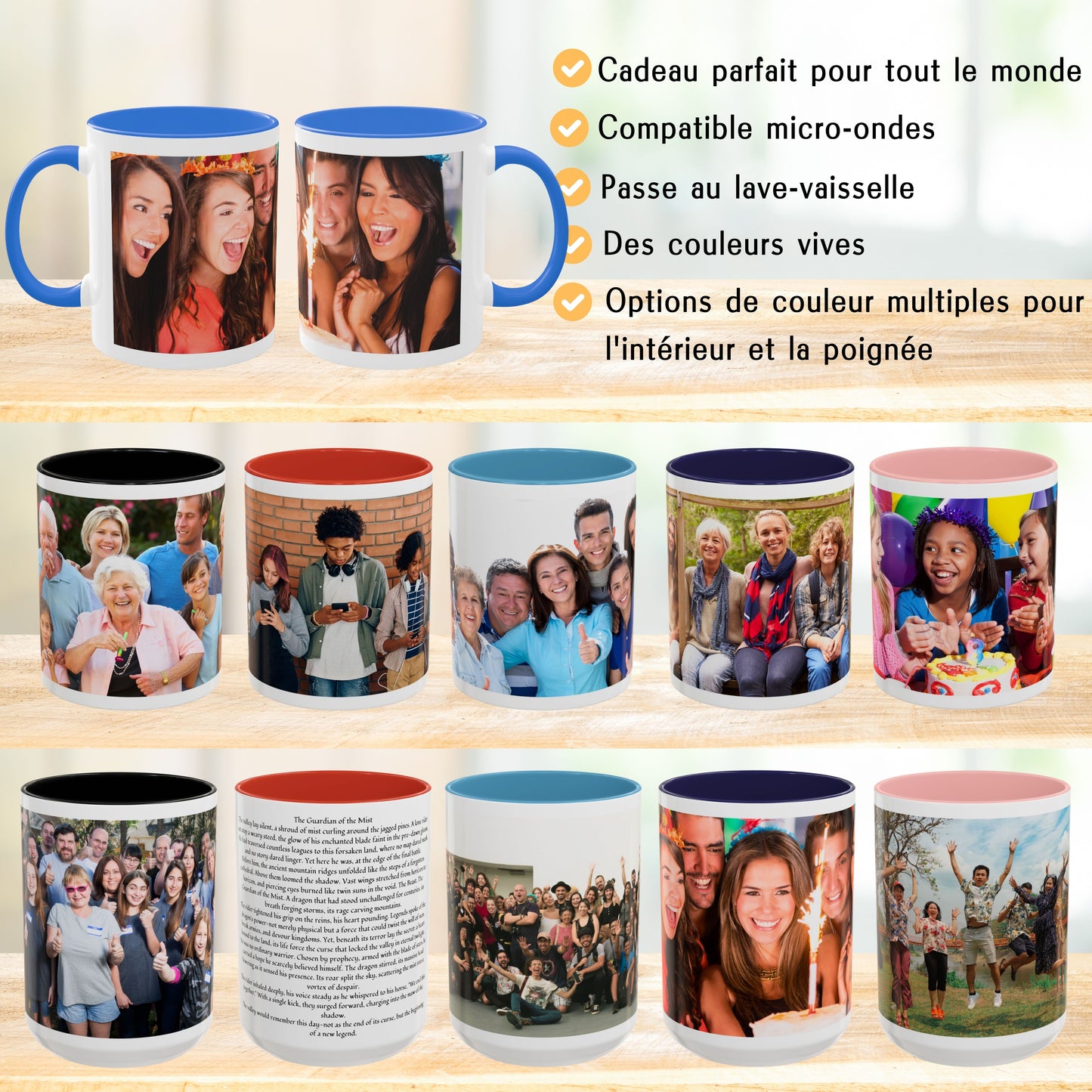 Individuelle Tasse, 325ml Weiß/Cambridge Blue Rundum-Design Keramik Kaffeetasse, Personalisiertes Geschenk mit Foto, Text oder Logo