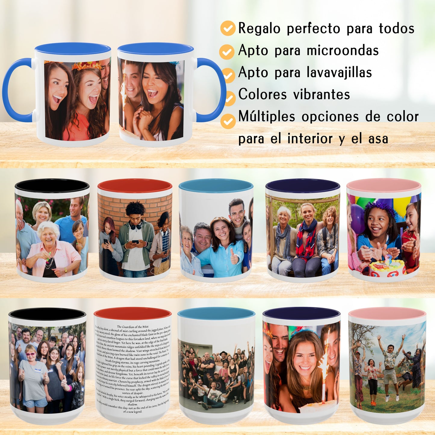 Taza personalizada, 325ml Blanco/azul Cambridge Diseño envolvente Cerámica Taza de café, Regalo personalizado con foto, texto o logo