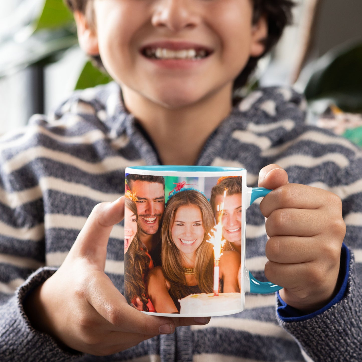 Personalisierte Tasse, 325 ml Weiß/Blau Cambridge Rundum-Design Keramikkaffeetasse, personalisiertes Geschenk mit Foto, Text oder Logo