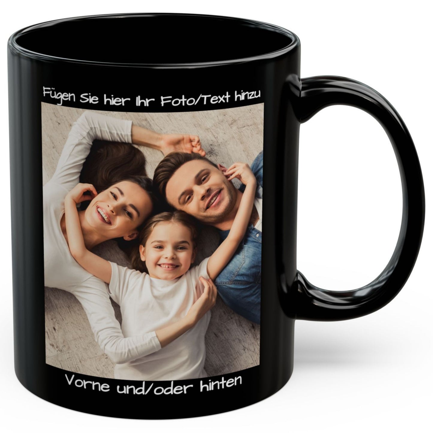Mug Personnalisé, Mug à café en céramique 325ml entièrement noir à motif carré, Cadeau personnalisé avec photo, texte ou logo