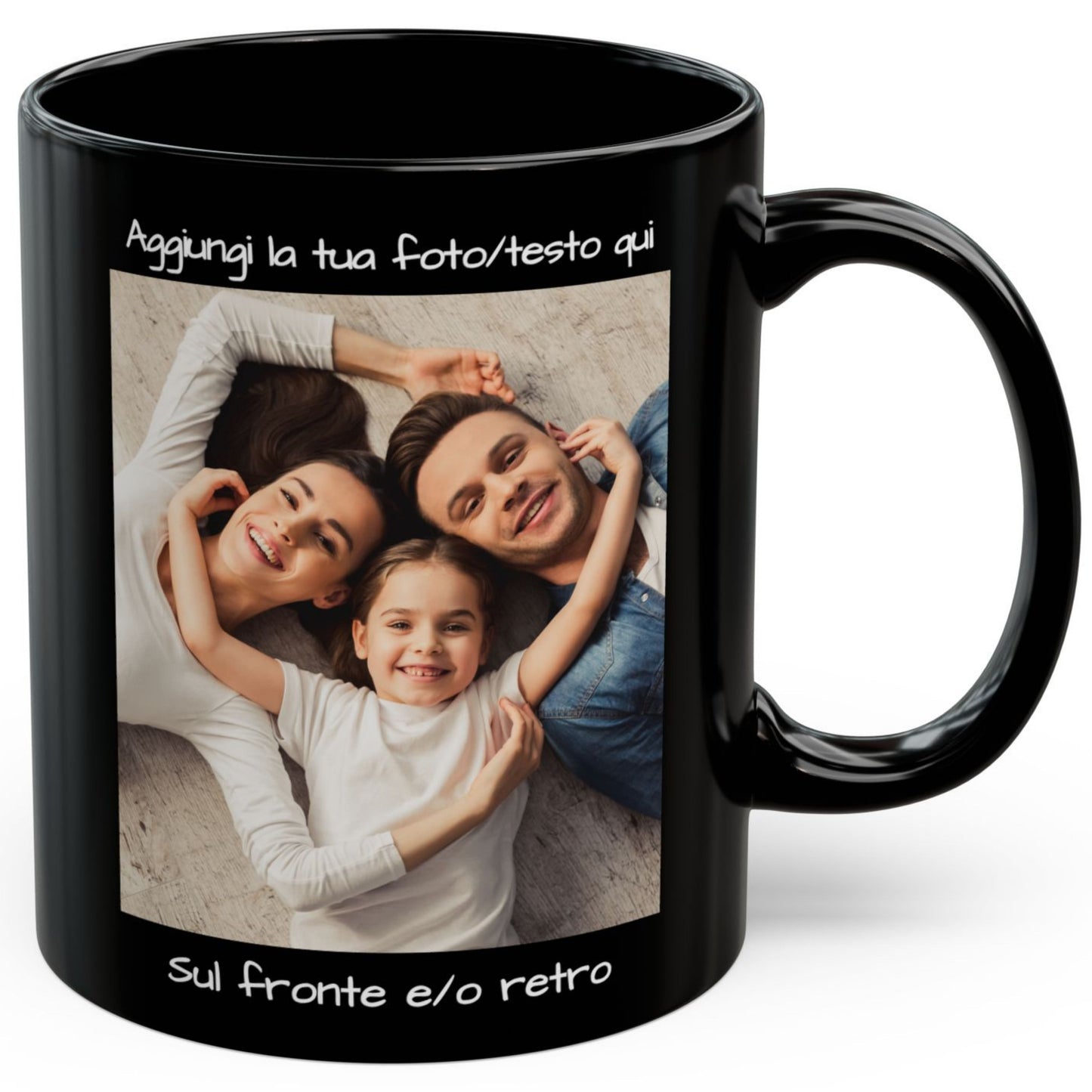 Tazza personalizzata, 325 ml Tutto nero Design quadrato Tazza da caffè in ceramica, Regalo personalizzato con foto, testo o logo